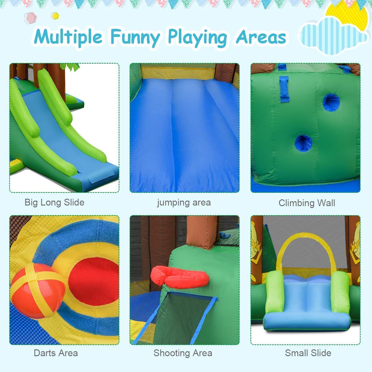 **WATERJOY Inflatable Bounce House with 740 Blower - Kids Slide, Jumping Castle, Basketball Rim & Football Area - Indoor & Outdoor Play for Birthday Parties, Backyard Fun & Family Gatherings**