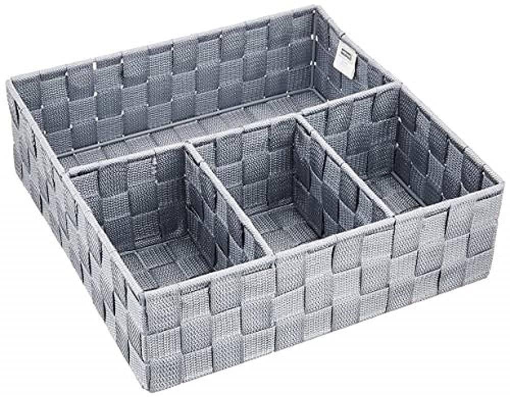 WENKO Adria 4-Section Grey Storage Organizer - Perfect for Kitchen, Bathroom, Office & Closet Organization