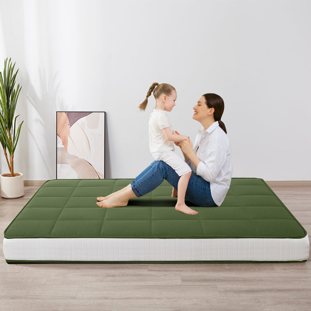 MAXYOYO 8-Inch Futon Mattress - Super Thick Square Floor Futon Mattress & Mattress Topper Pad in Green | Perfect for Guest Beds, Dorm Rooms, and Floor Sleeping