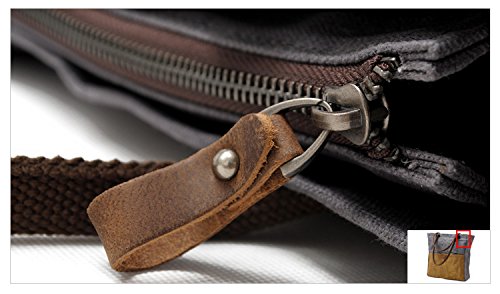 Durable Women's Waxed Canvas Tote Bag with Genuine Leather Trim - Waterproof Shoulder Purse for Work, Travel & Everyday Use - Fits 14