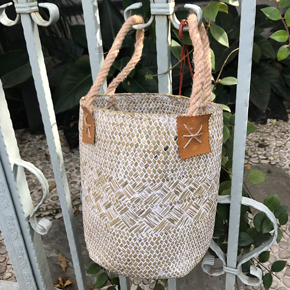 Handmade Braided Rattan Basket - Woven Flower Pot & Laundry Storage Organizer | Boho Home Decor for Living Room, Bedroom & Bathroom