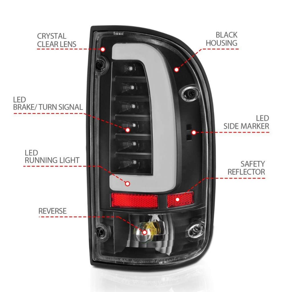 ANZO LED Tail Lights for Toyota Tacoma 1995-2004 - Black Housing with Clear Lens (Pair) | 311353 | Upgrade Your Truck's Style & Visibility for Night Driving & Off-Road Adventures