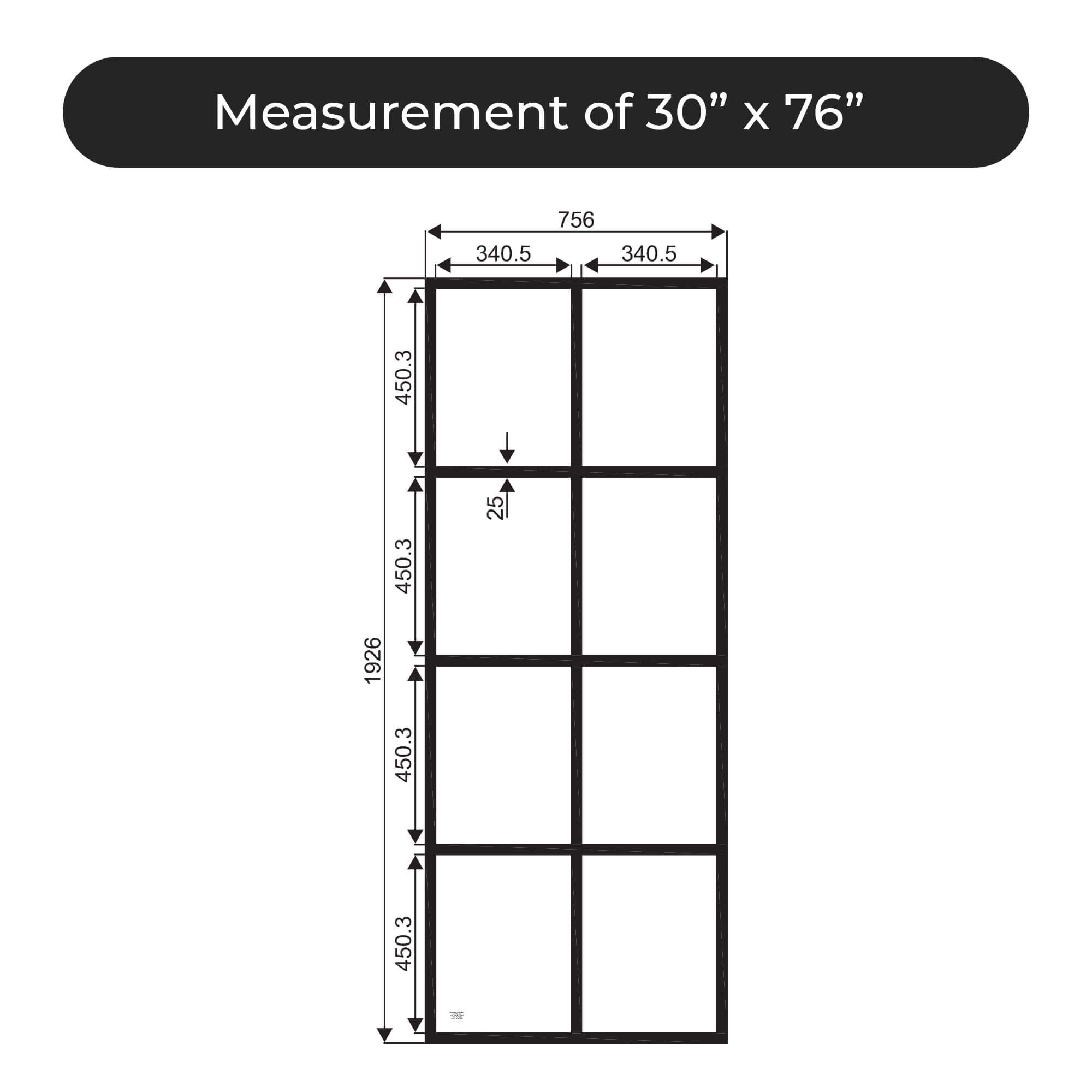 French Style Grid Pattern Glass Shower Door 30x76 Inch - Matte Black Frameless Bathroom Door | Madeira Collection by Fab Glass & Mirror | Perfect for Modern Bathroom Renovations & Spa-Like Showers