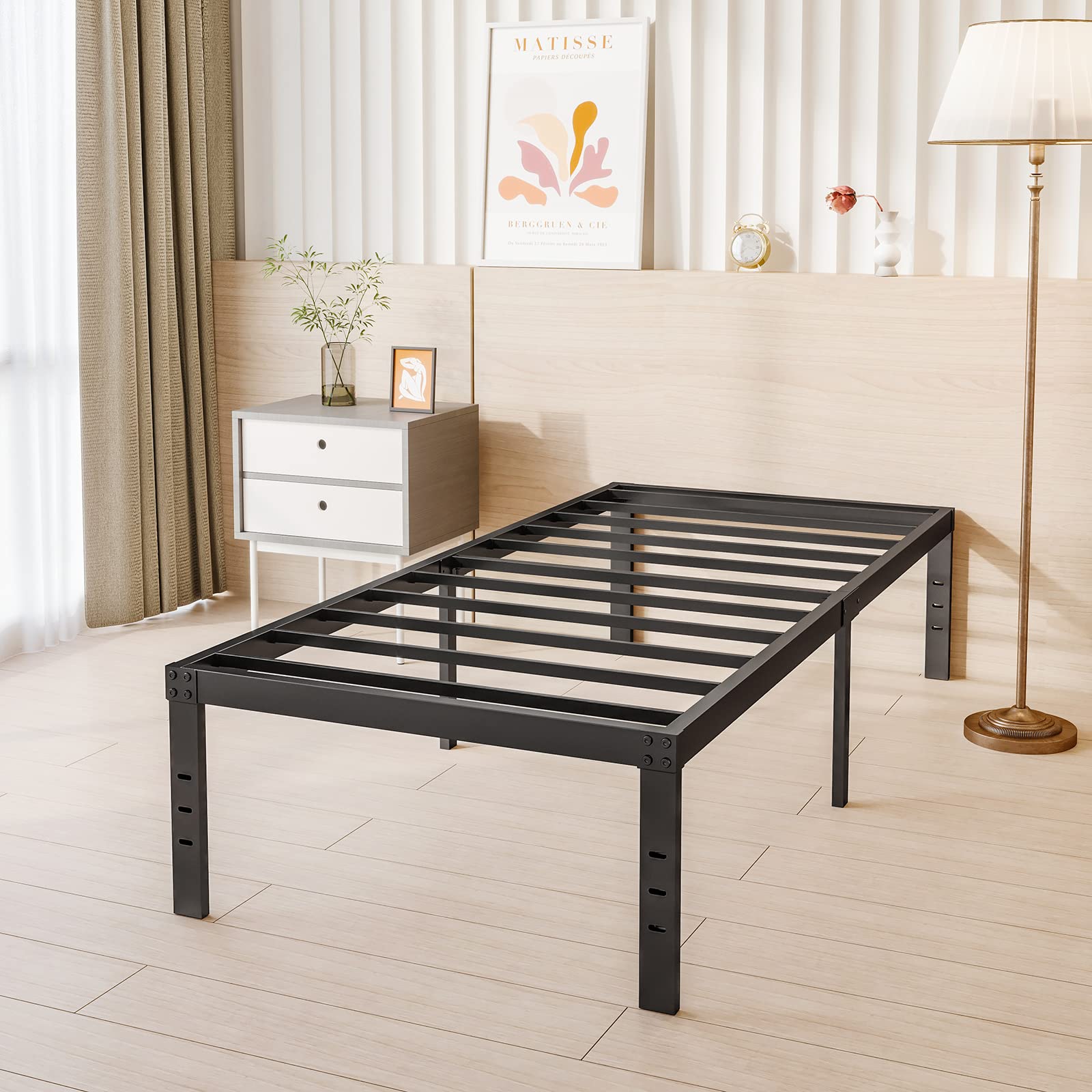 COMASACH 18 Inch Heavy Duty Metal Twin Size Bed Frame - No Box Spring Needed, Under Bed Storage, 2000Lbs Weight Capacity | Sturdy Black Mattress Foundation for Kids, Teens & Guest Rooms (Easy Assembly, Noise-Free Design)