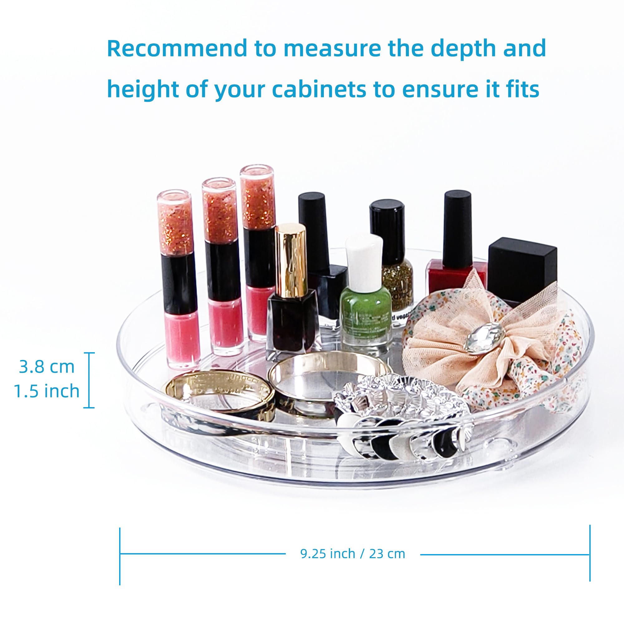 2 Pack 9.25 Inch Clear Lazy Susan Turntable Organizer - Spice Rack, Pantry Storage, Cabinet & Vanity Organizer for Kitchen, Bathroom, Jewelry | Durable Rotating Shelf for Condiments, Makeup & Home Organization