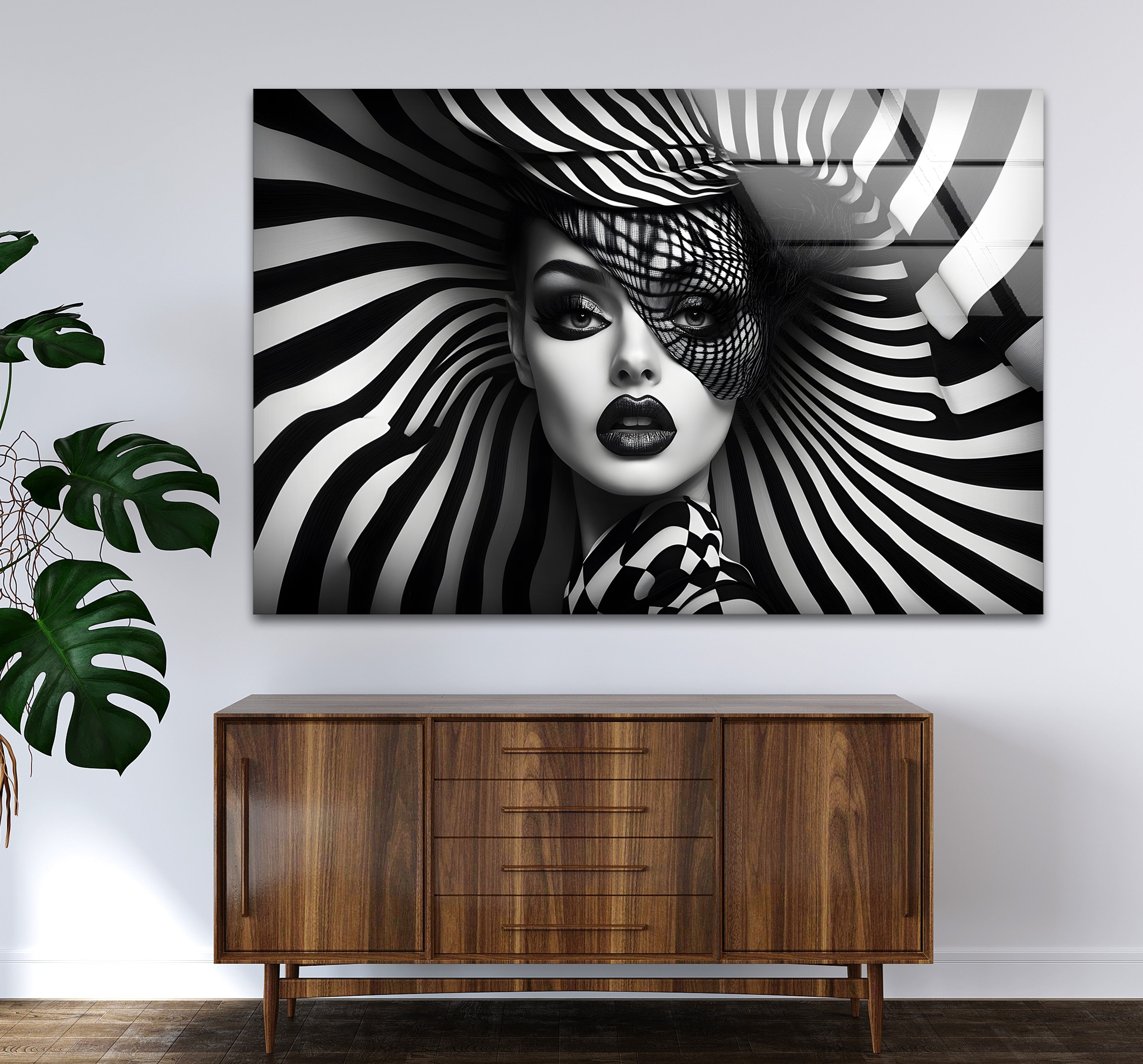 Black and White Woman Face Glass Wall Art - Elegant Home Decor for Living Room, Bedroom & Office - Modern Abstract Artwork for Stylish Interiors