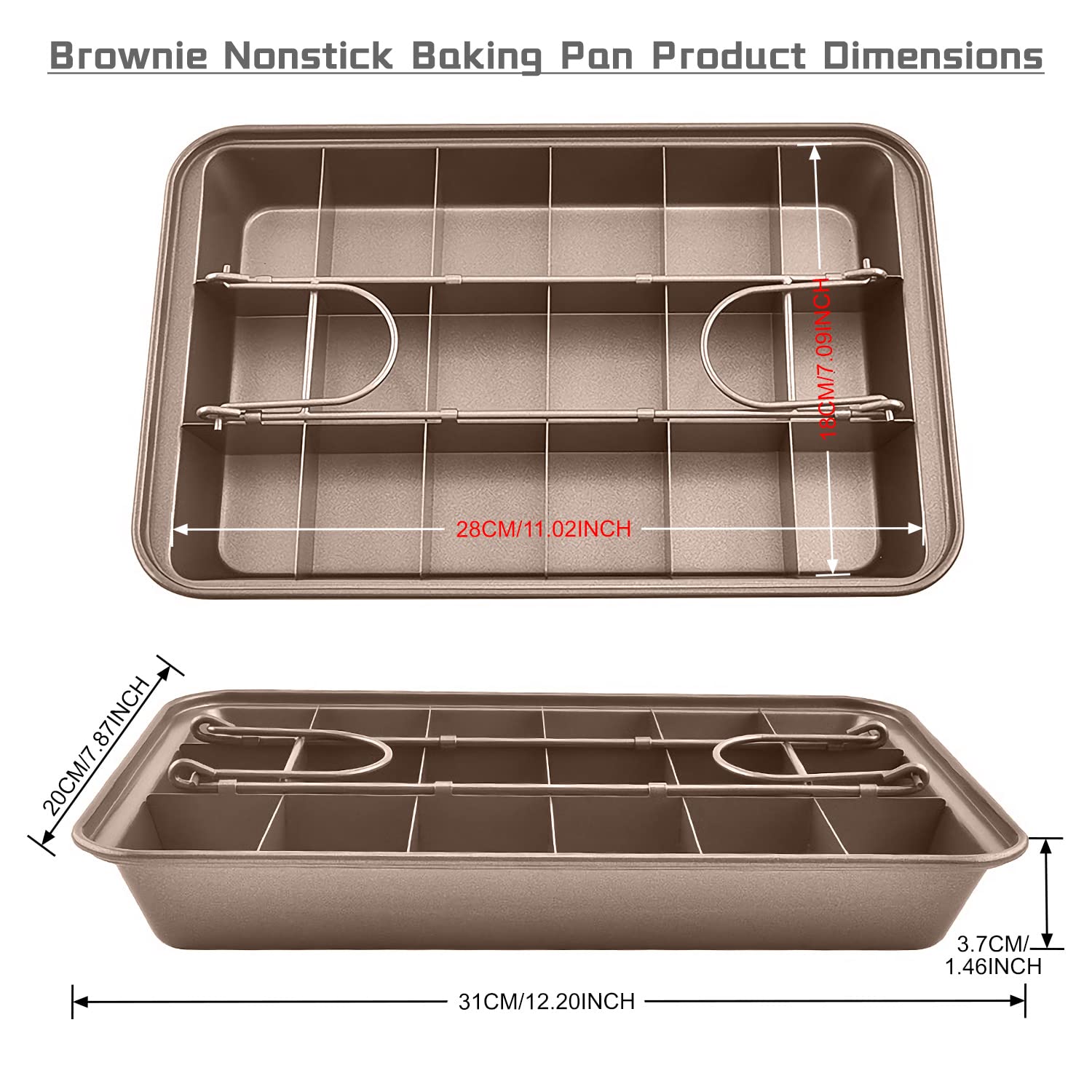 Nonstick Carbon Steel Brownie Pan with Dividers - 18 Pre-Cut Square Baking Molds for Brownies, Cakes, Fudges & Chocolate | Perfect for Home Baking, Parties & Holiday Treats
