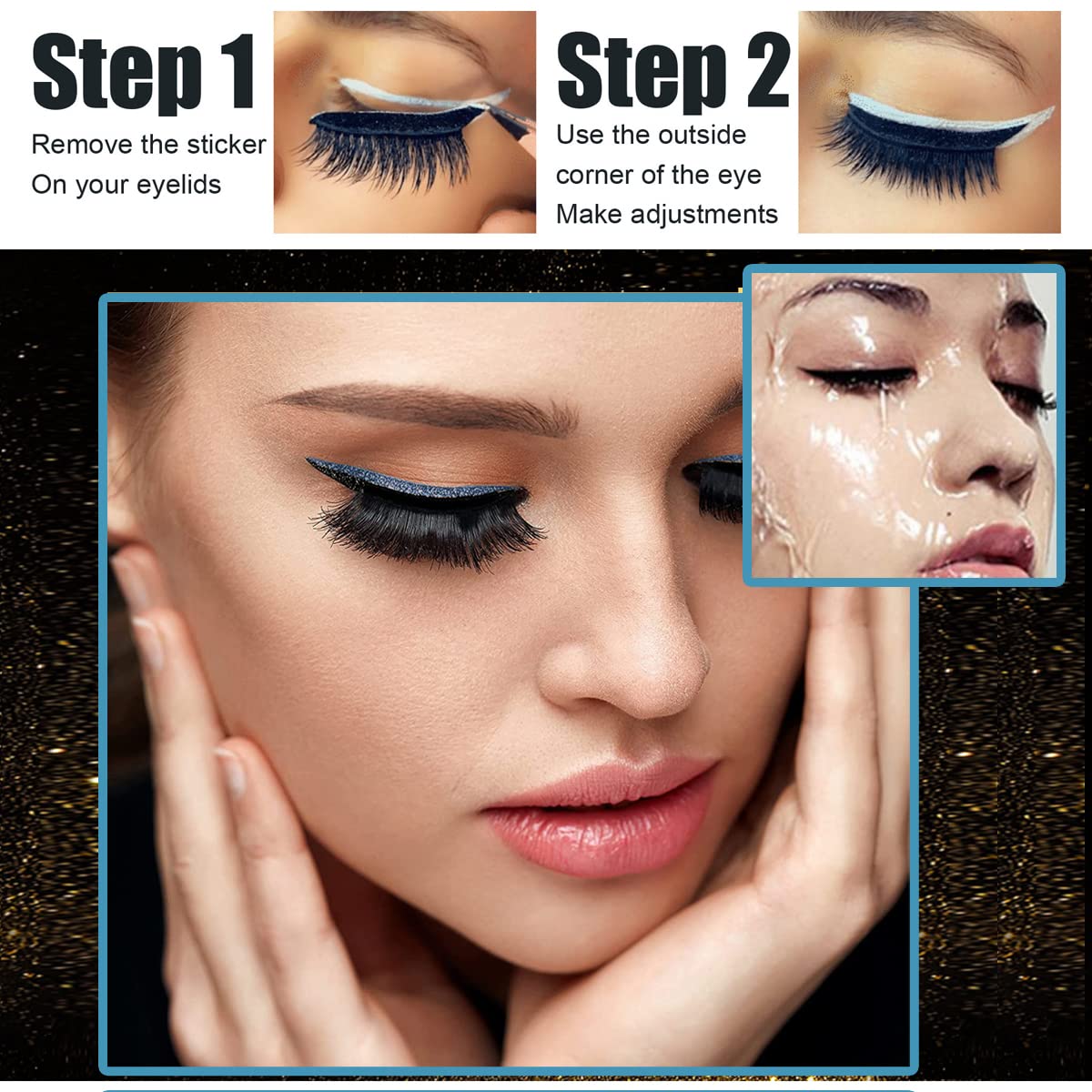 Reusable False Eyelashes & Eyeliner Stickers - Natural Waterproof Makeup Stickers for Women, 4 Pairs (E117, Blue) - Perfect for Parties, Weddings & Daily Glam Looks