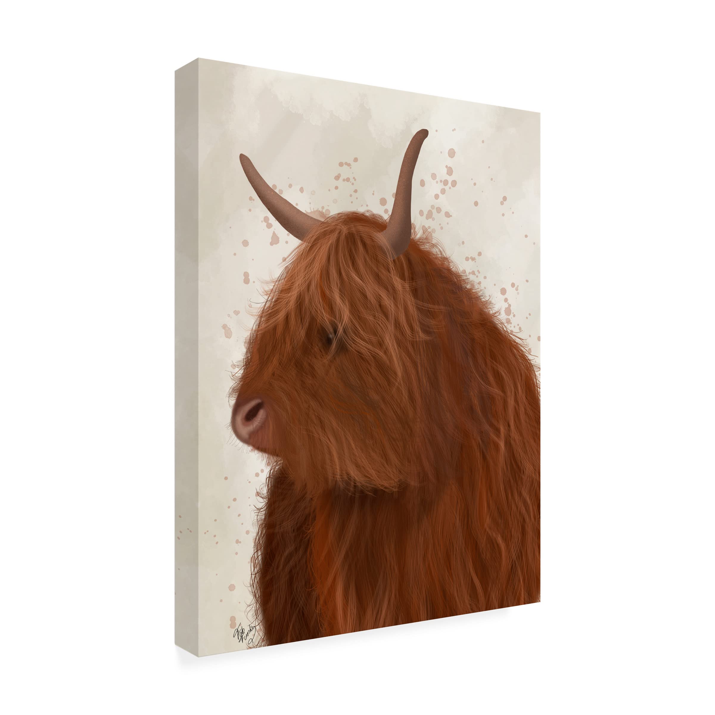 Fab Funky Highland Cow 4-Piece Canvas Wall Art Set - Modern Farmhouse Decor for Living Room, Bedroom & Office - Handmade Animal Portrait Painting Collection