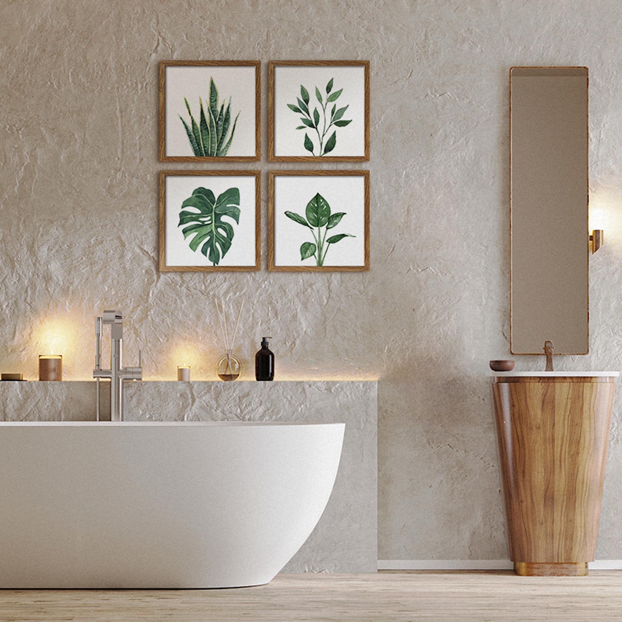 ArtbyHannah 4-Piece Framed Bathroom Wall Art Set & 2-Pack 12x16 Gold Frame Botanical Prints - Perfect for Bathroom Decor, Living Room Wall Art & Housewarming Gifts