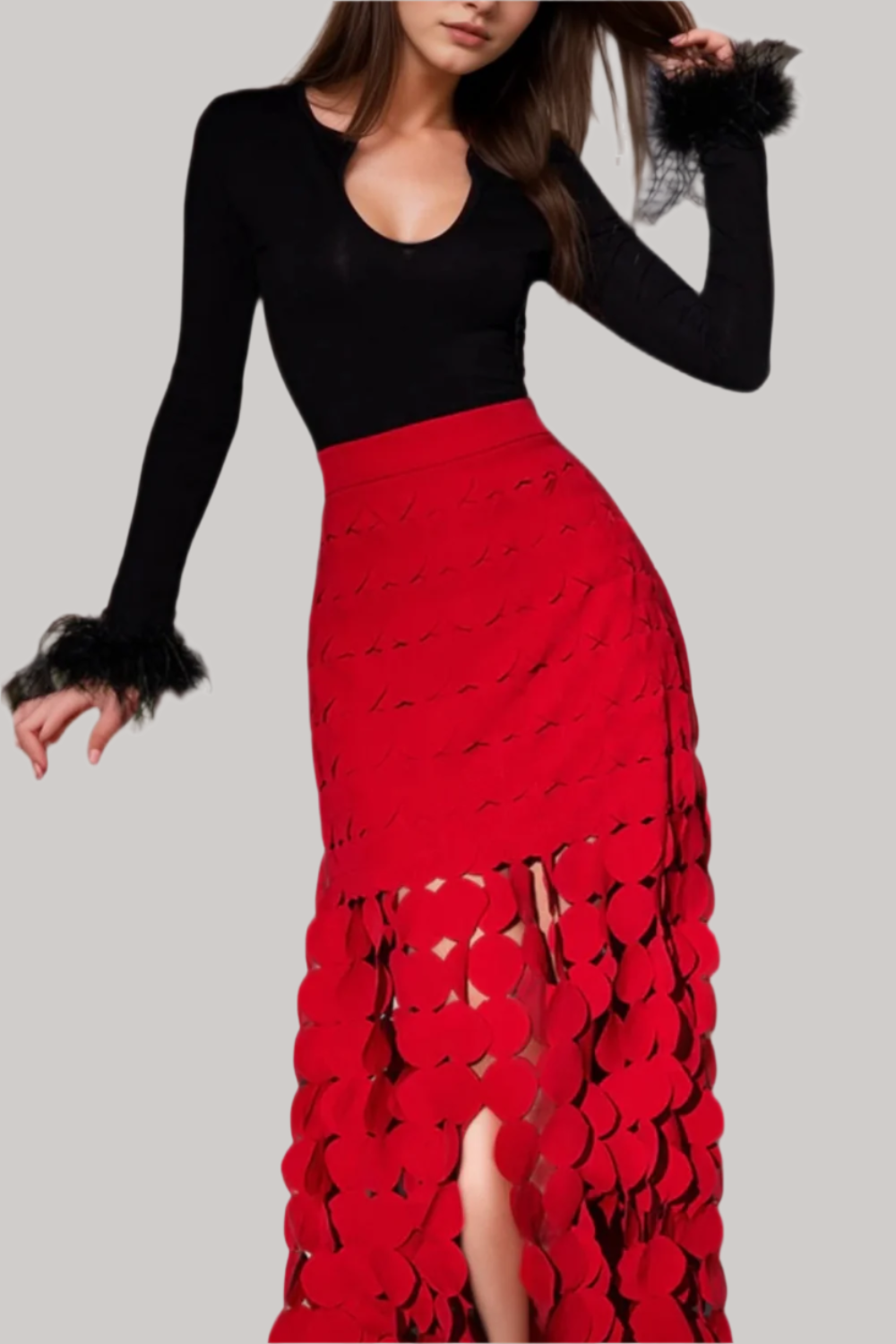 Red Circle Cutout Fringe Skirt - Sexy High Slit Party Skirt for Women | Perfect for Night Out, Club, Date & Festival