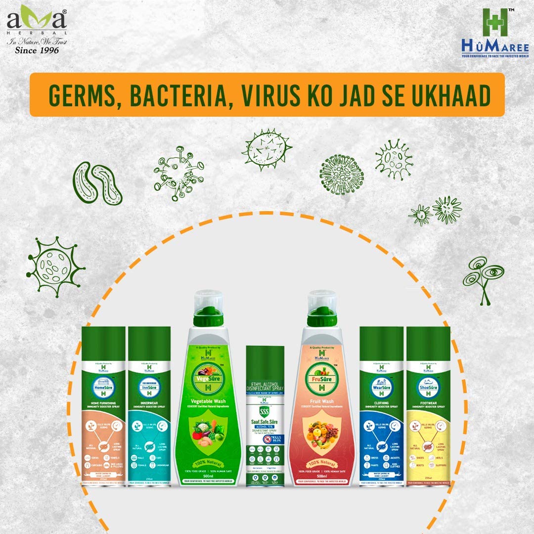 HuMaree SSS™ (Saaf.Safe.Sure) Surface Disinfectant Spray - 75ml Travel Size, Kills 99.9% Germs & Viruses, Safe for Home, Office & Travel Use