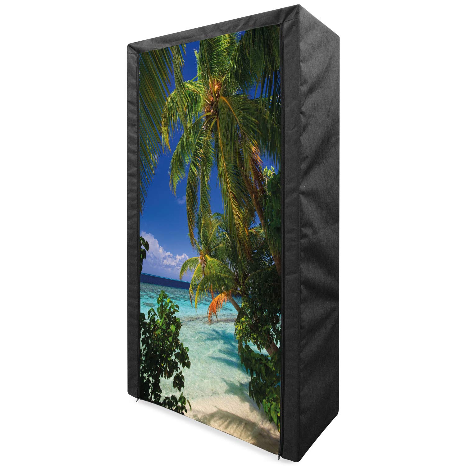 Ambesonne Portable Fabric Wardrobe - Tropical Paradise Design with Palms & Blue Sky, 33.5