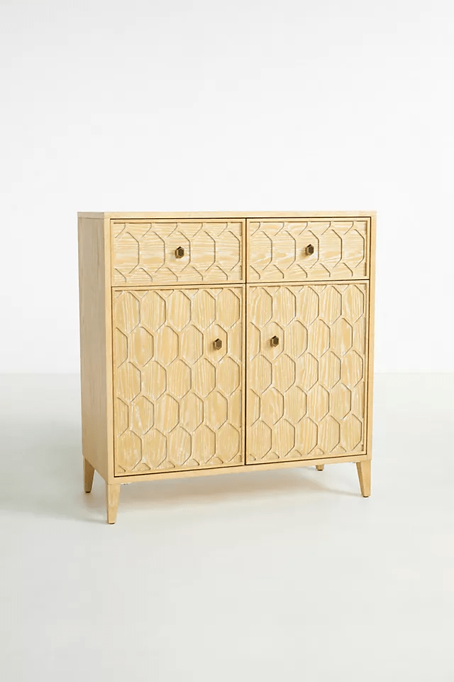 Hand Carved Textured Trellis Entryway Cabinet - Solid Wood Storage Furniture for Hallway, Foyer & Living Room Organization | Rustic Home Decor
