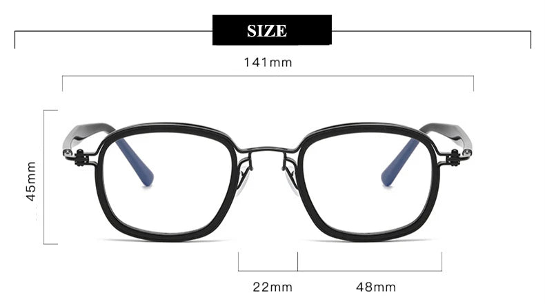 Unisex Black Titanium Acetate Square Full Rim Eyeglasses Frame 45863 - Stylish & Durable for Work, Reading & Everyday Wear