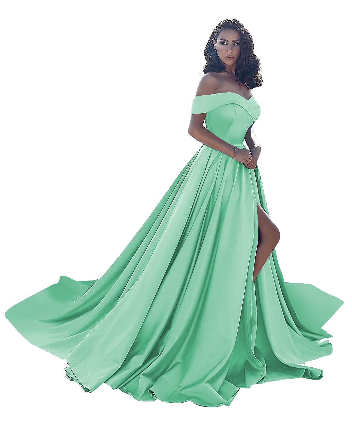 Elegant Plus Size Ball Gowns for Women - Off Shoulder Satin Formal Dresses 2024 | A-Line Prom & Wedding Gowns with Slit | Perfect for Evening Galas, Prom Night & Special Occasions
