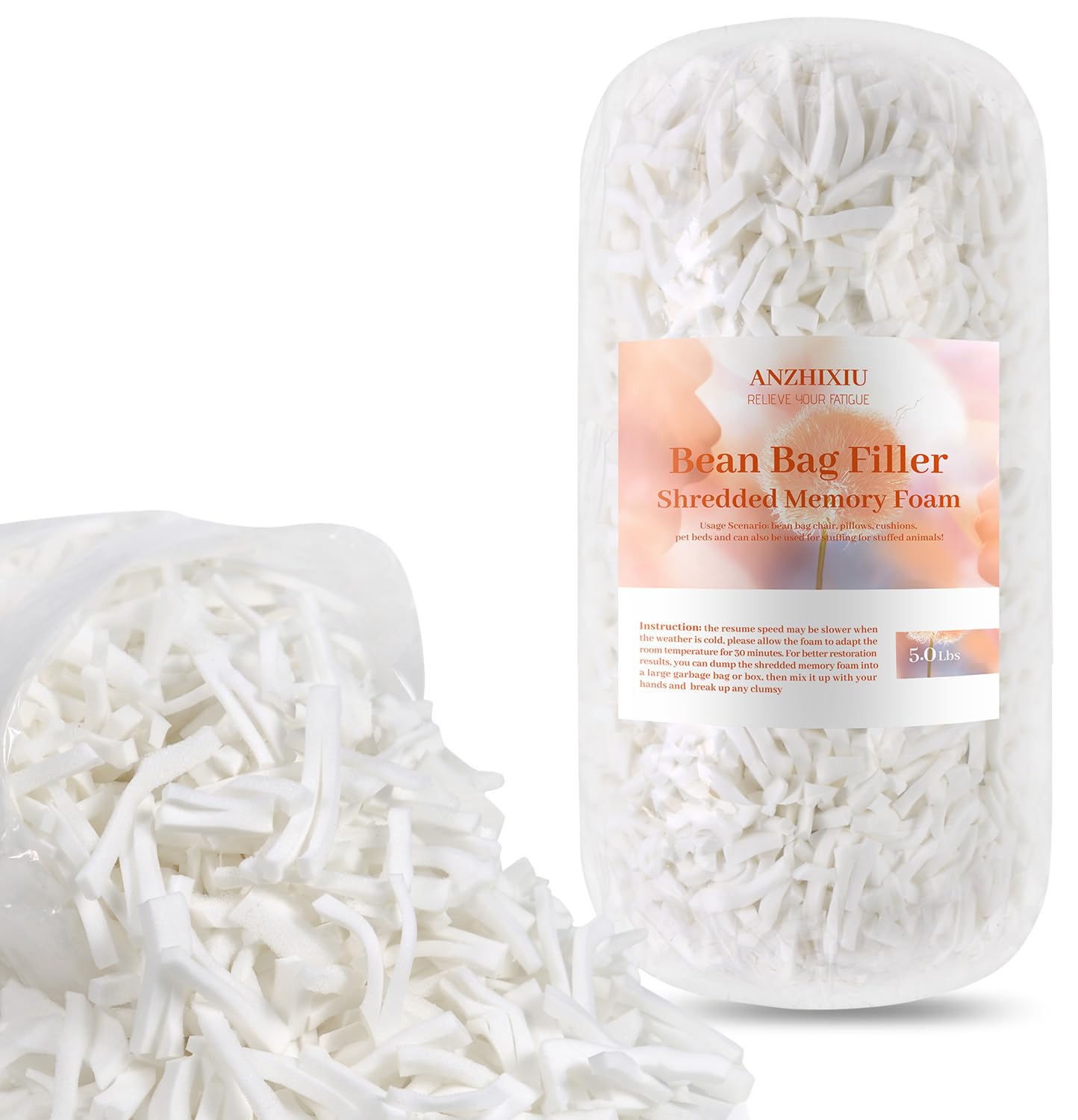 Premium 5 lbs Memory Foam Filler - Odorless Stuffing for Bean Bags, Couches, Pillows - Perfect for Home Comfort, DIY Projects & Furniture Refilling