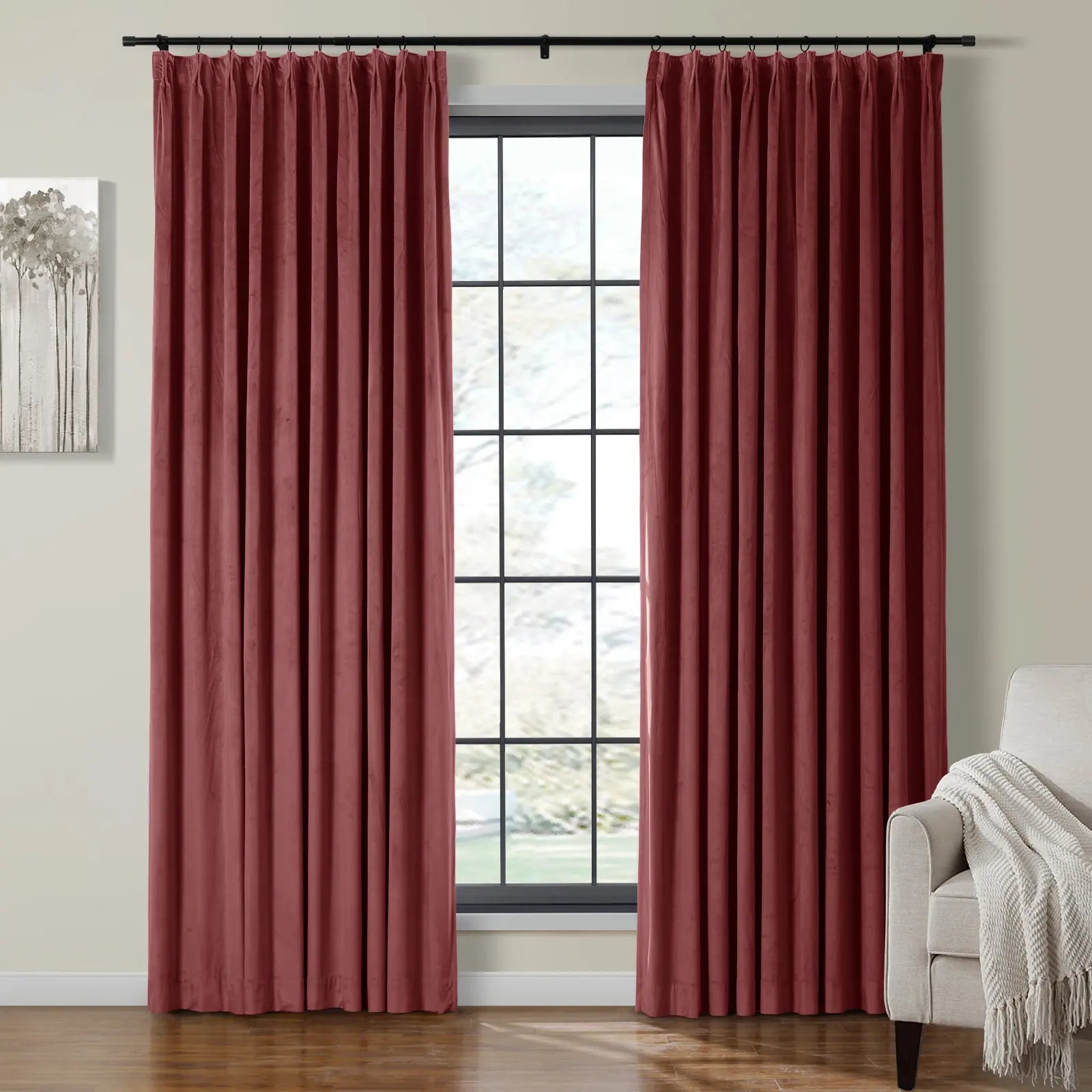 Birkin Velvet Curtain Pleated - Luxurious Blackout Drapes for Living Room & Bedroom - Elegant Window Treatment for Home Decor