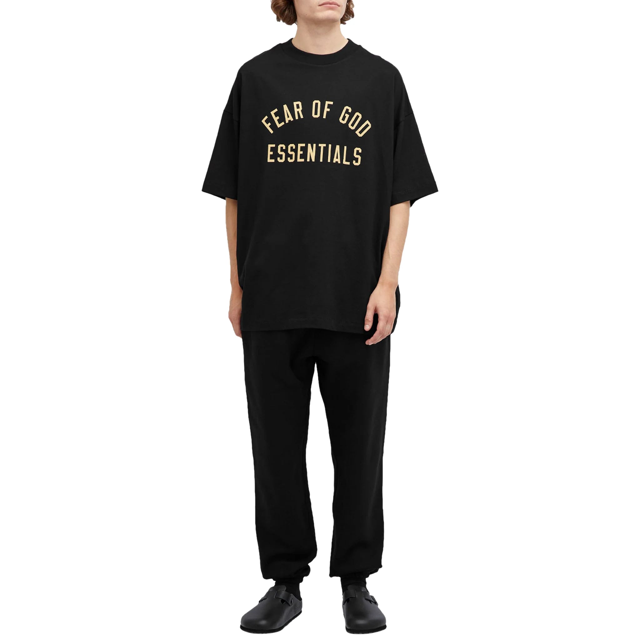 Fear of God Essentials Jersey Crewneck Black T-Shirt for Men | FW24 Collection | Casual Streetwear & Layering Staple