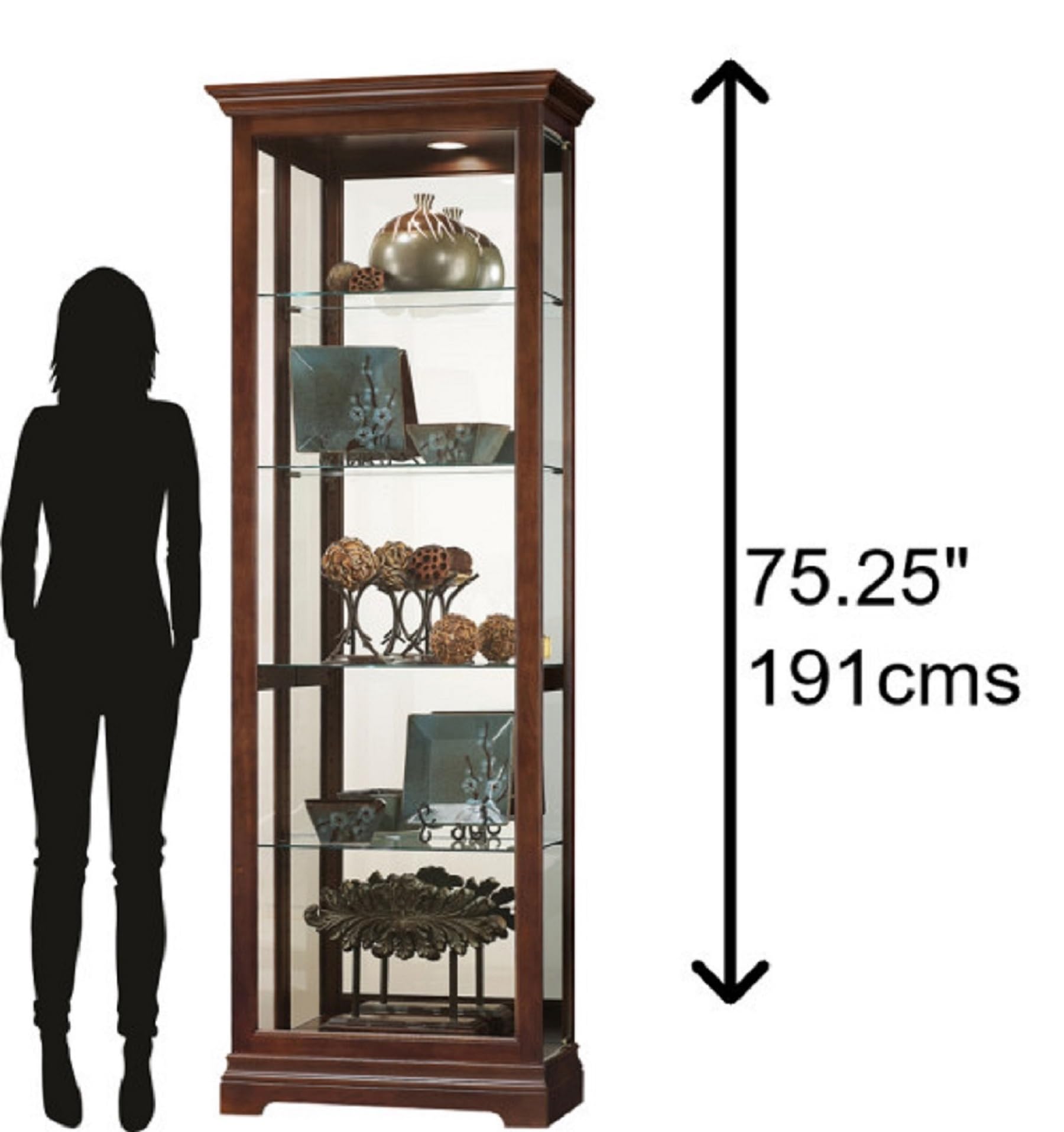 Howard Miller Hofstadter Curio Cabinet II - Premium Display Case with LED Interior Lighting & Bordeaux Finish for Collectibles, Figurines, China - Ideal for Living Room, Office & Home Decor Showcase