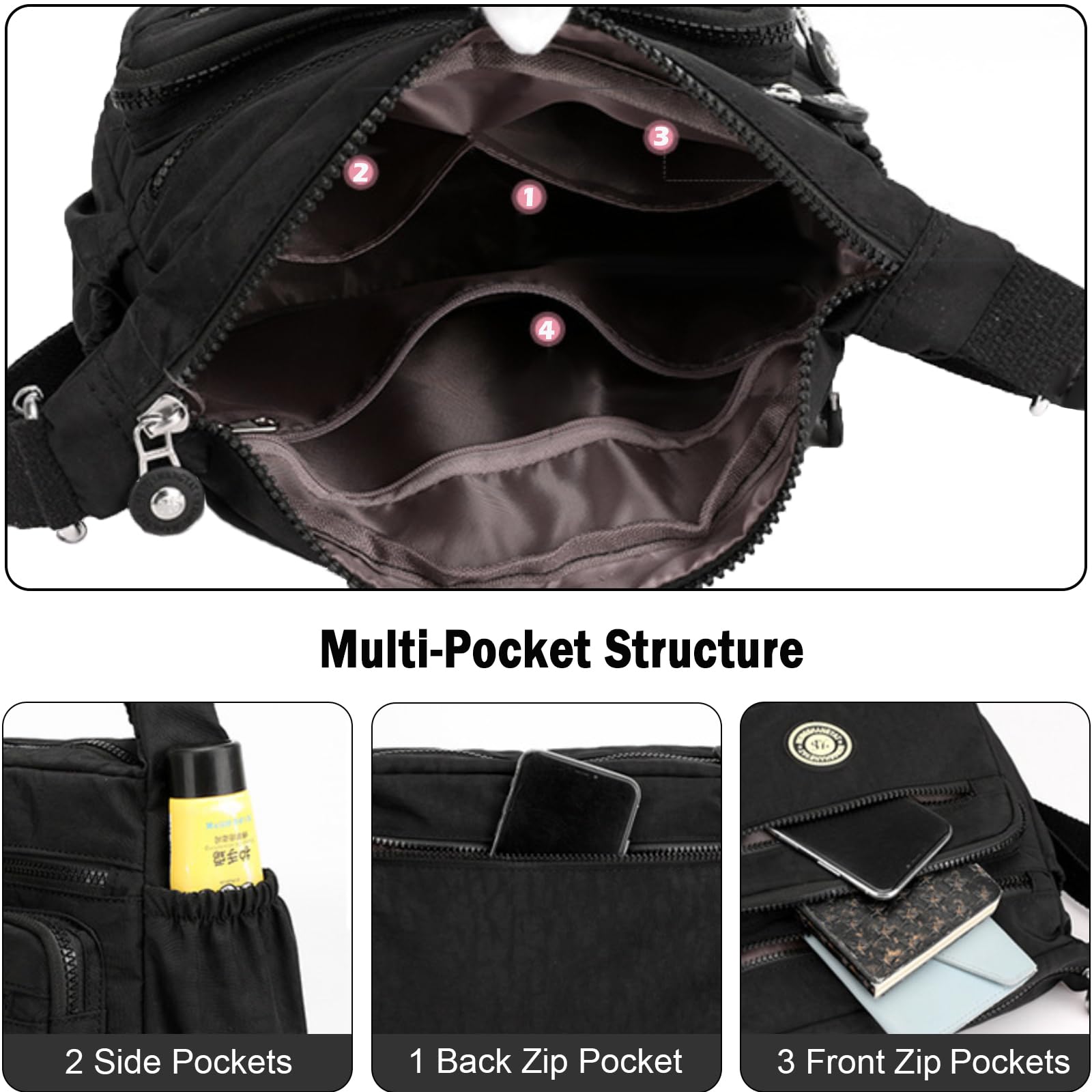 Stylish Women's Shoulder Bag - Waterproof Nylon Crossbody Purse with Multiple Pockets, Casual Messenger Bag for Travel, Work & Daily Use | Perfect Ladies Tote for Shopping, Commuting & Weekend Outings