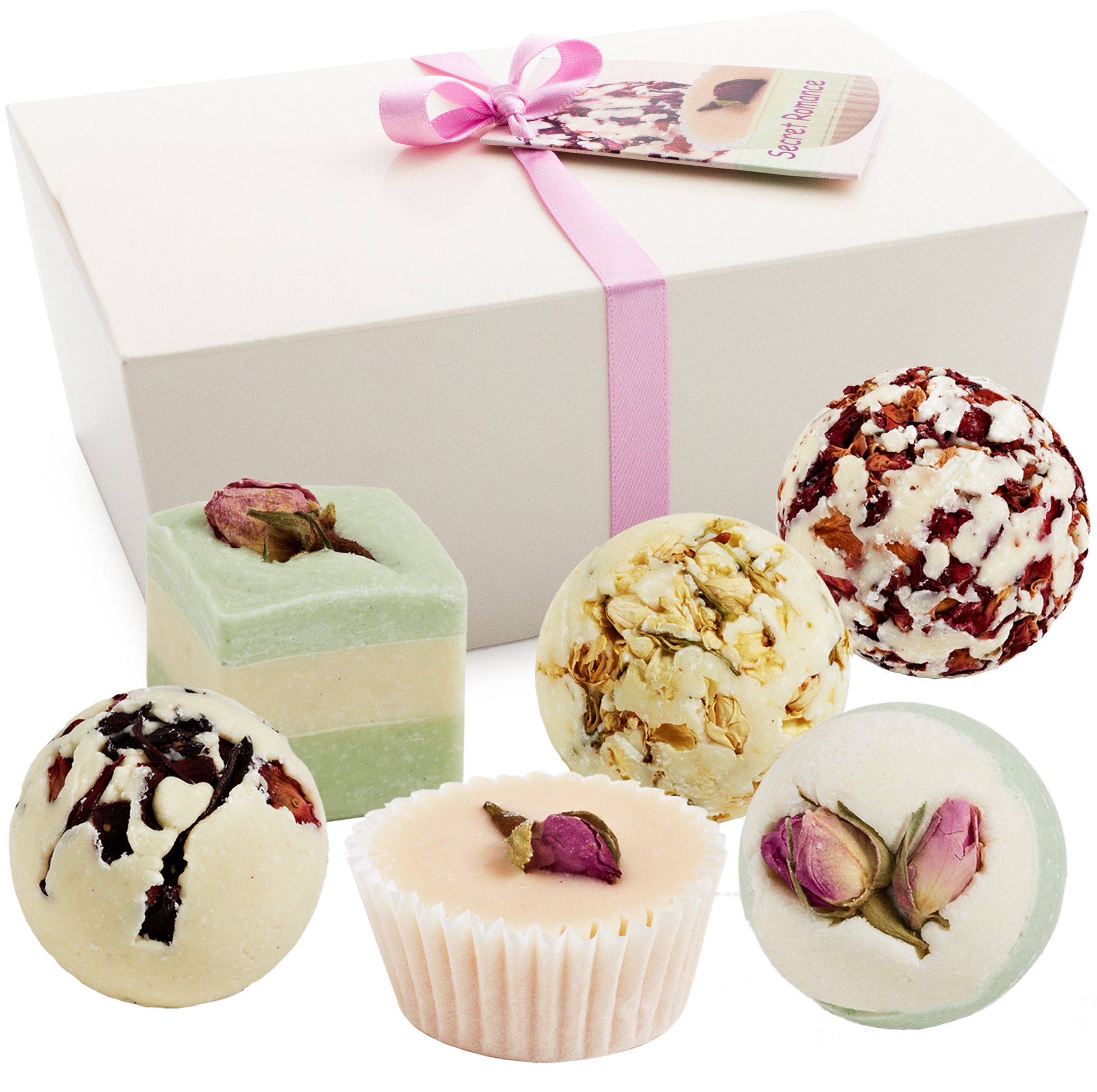6 Handmade Secret Romance Spa Bath Bombs Gift Set - All Natural Vegan, Organic Shea & Cocoa Butter for Dry Skin | Relaxing Bath Melts & Truffles with Olive Oil Moisturizer | Perfect for Self-Care, Romantic Gifts & Spa Nights