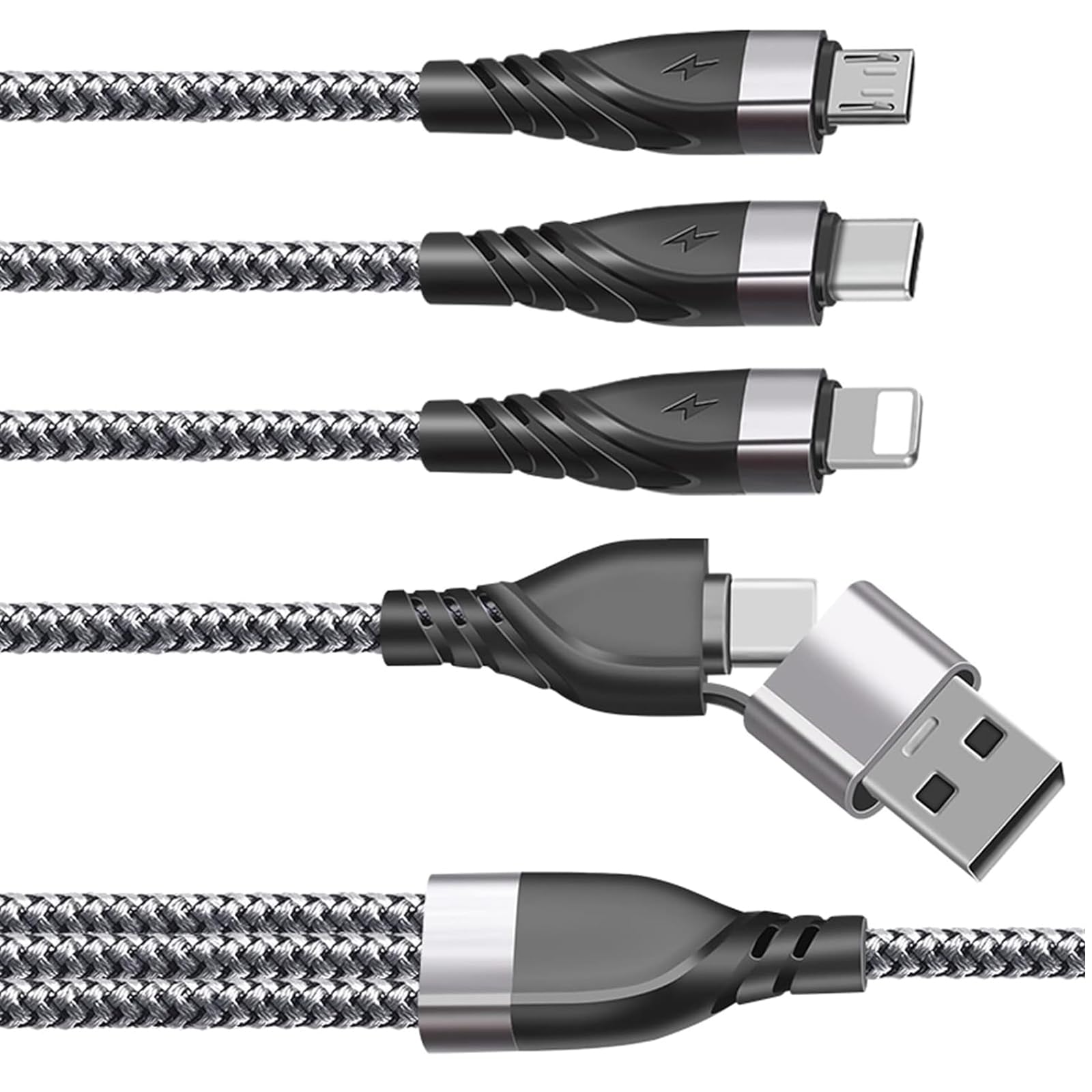 5-in-1 USB C Multi Charger Cable 1.2m Nylon Braided Fast Charging Cable - Compatible with Android, Samsung, Huawei, Nokia, LG, Kindle, PS5 - Perfect for Travel, Home & Office Use