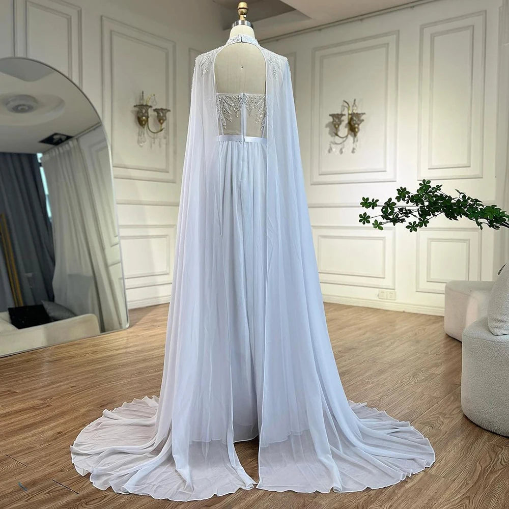 Elegant Arabic White Beaded Lace Mermaid Wedding Dress with Detachable Cape | Women's Evening Gown for Prom, Bridal Party & Special Occasions | Perfect for Weddings, Galas & Formal Events 2025 LA72415