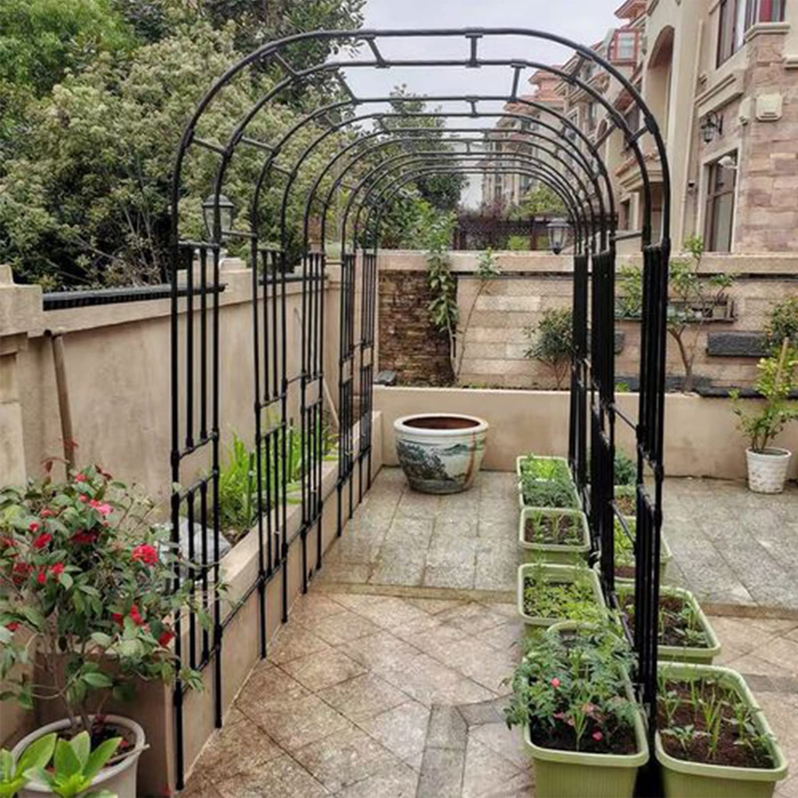 **Sturdy Metal Garden Arch - Weatherproof Outdoor Rose Arbor & Pergola for Climbing Vines, Flowers, Vegetables - Easy Assembly Wedding Flower Stand (Perfect for Backyard, Patio & Wedding Decor)**