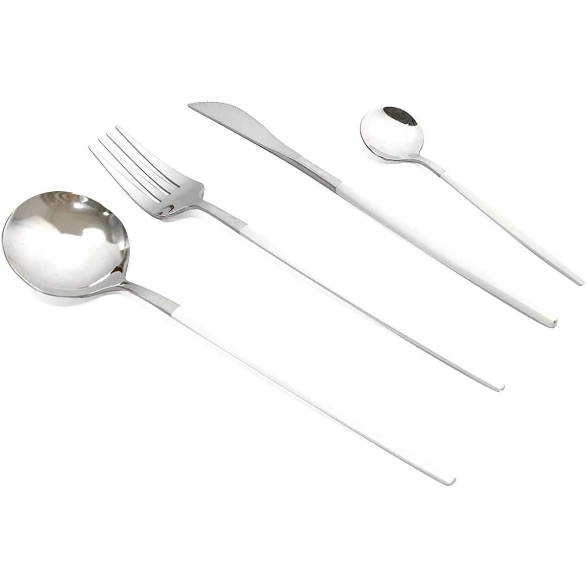 40-Piece 18/10 Stainless Steel Silverware Set - Mirror Polished Cutlery Flatware with White Handles (Forks, Spoons, Knives) - Durable & Reusable for Family Dining, Restaurants, Weddings & Everyday Use (Service for 10)