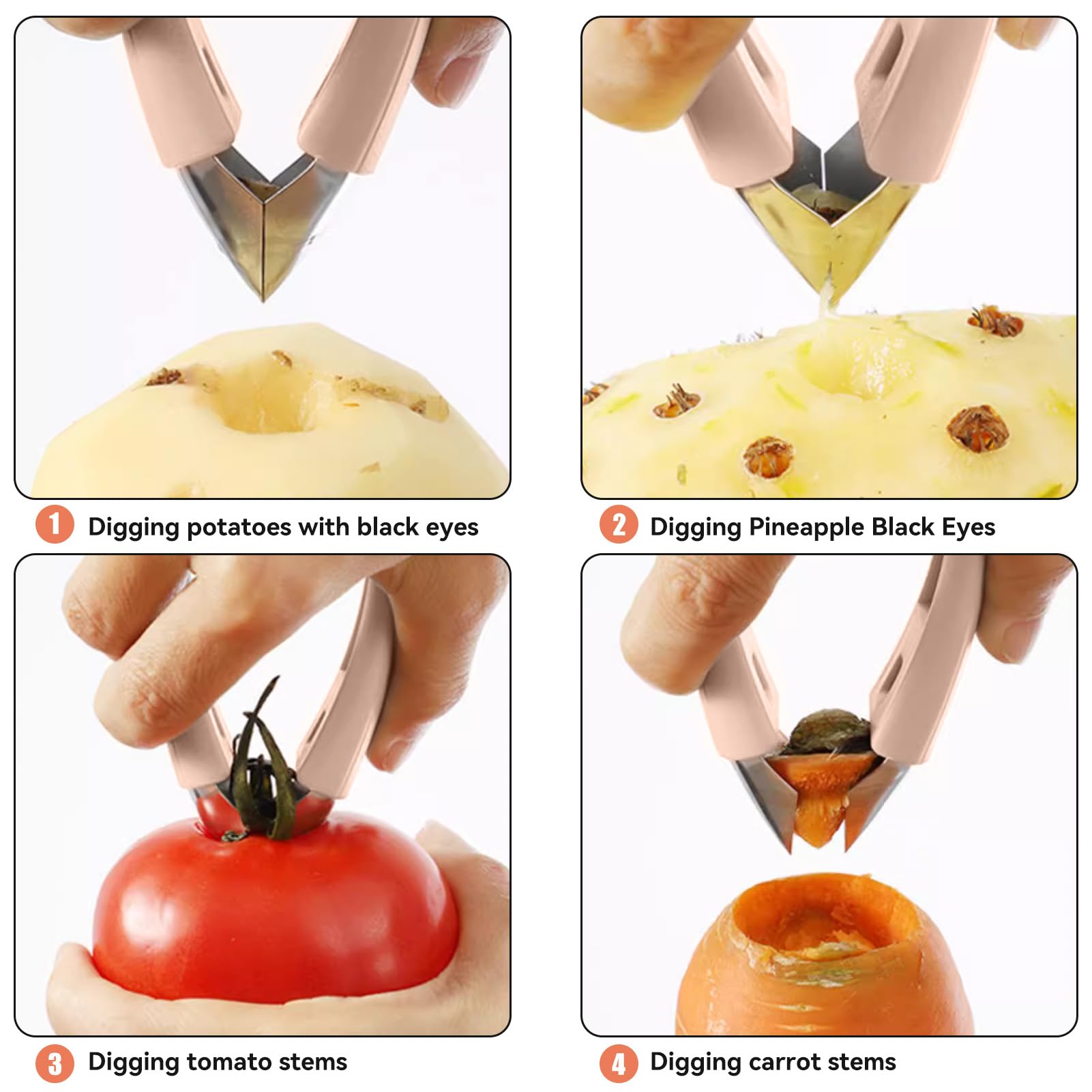 Premium Stainless Steel Strawberry Huller & Tomato Corer - Cherry Pitter, Fruit & Vegetable Stem Remover for Potatoes, Pineapples, Carrots - Essential Kitchen Gadget for Easy Food Prep | Perfect for Smoothies, Salads, Baking & Meal Prep