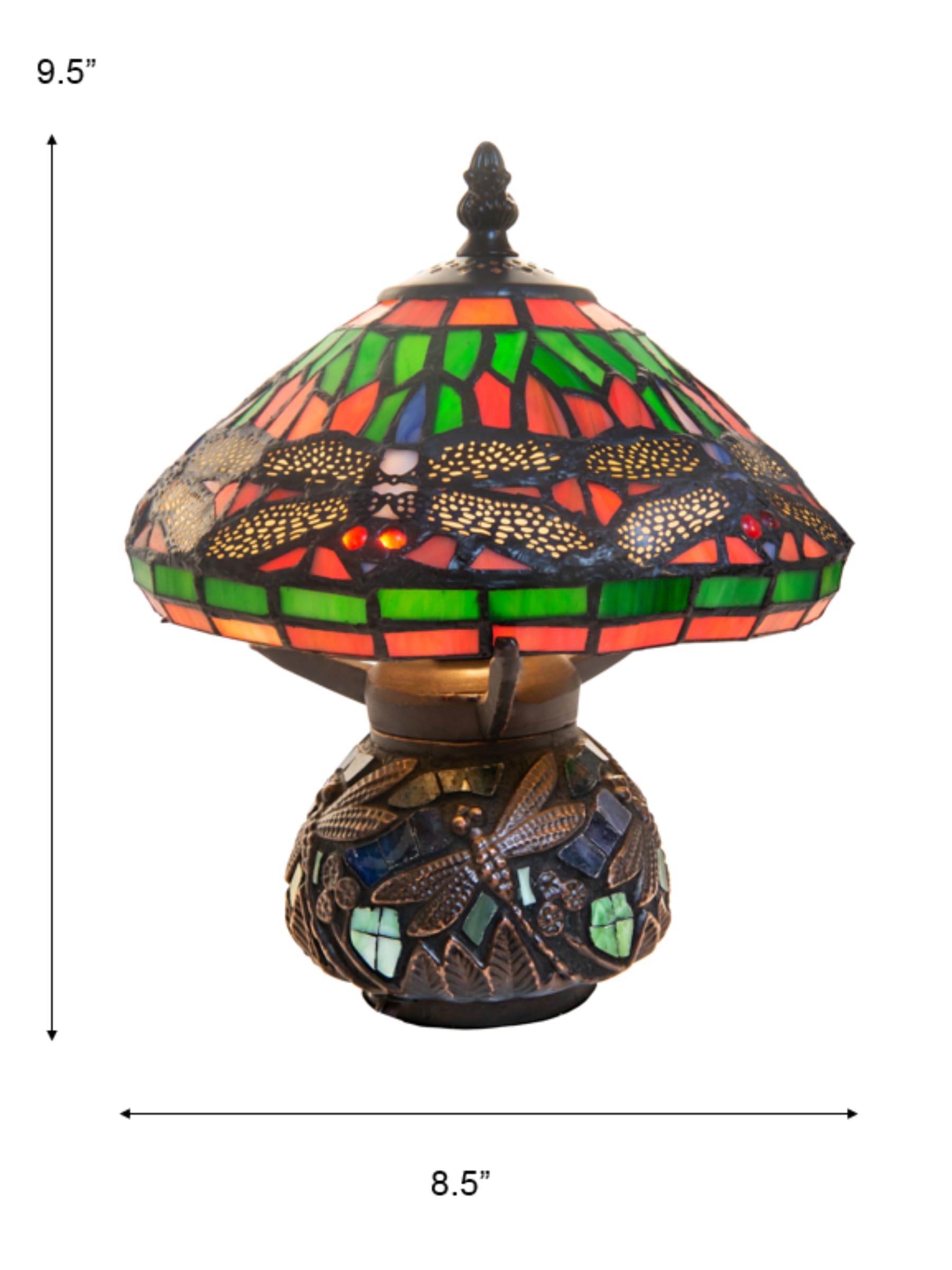 Dale Tiffany 8774 Red Dragonfly Accent Lamp - Handcrafted Bronze Table Lamp for Home Decor, Bedroom, Living Room, Office - Stained Glass Tiffany-Style Lighting Fixture