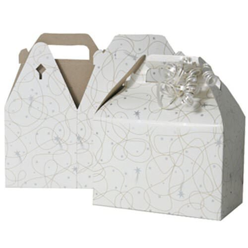 White Shooting Stars Gift Box with Handle - 4x8x5.25