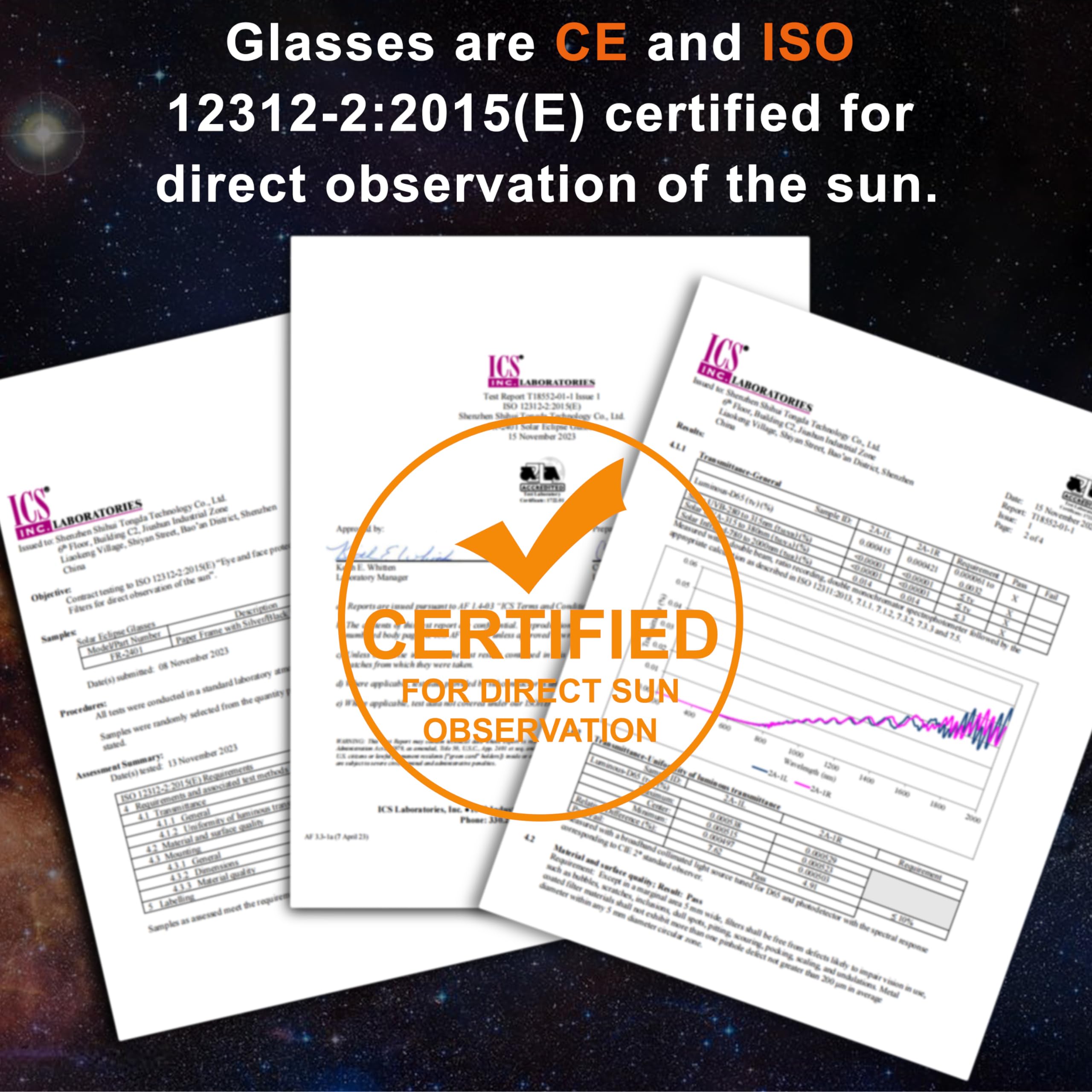 AAS Approved Solar Eclipse Glasses 2024 - ISO & CE Certified, 3 Pack for Sun Viewing - Perfect for Astronomy Events & Outdoor Activities