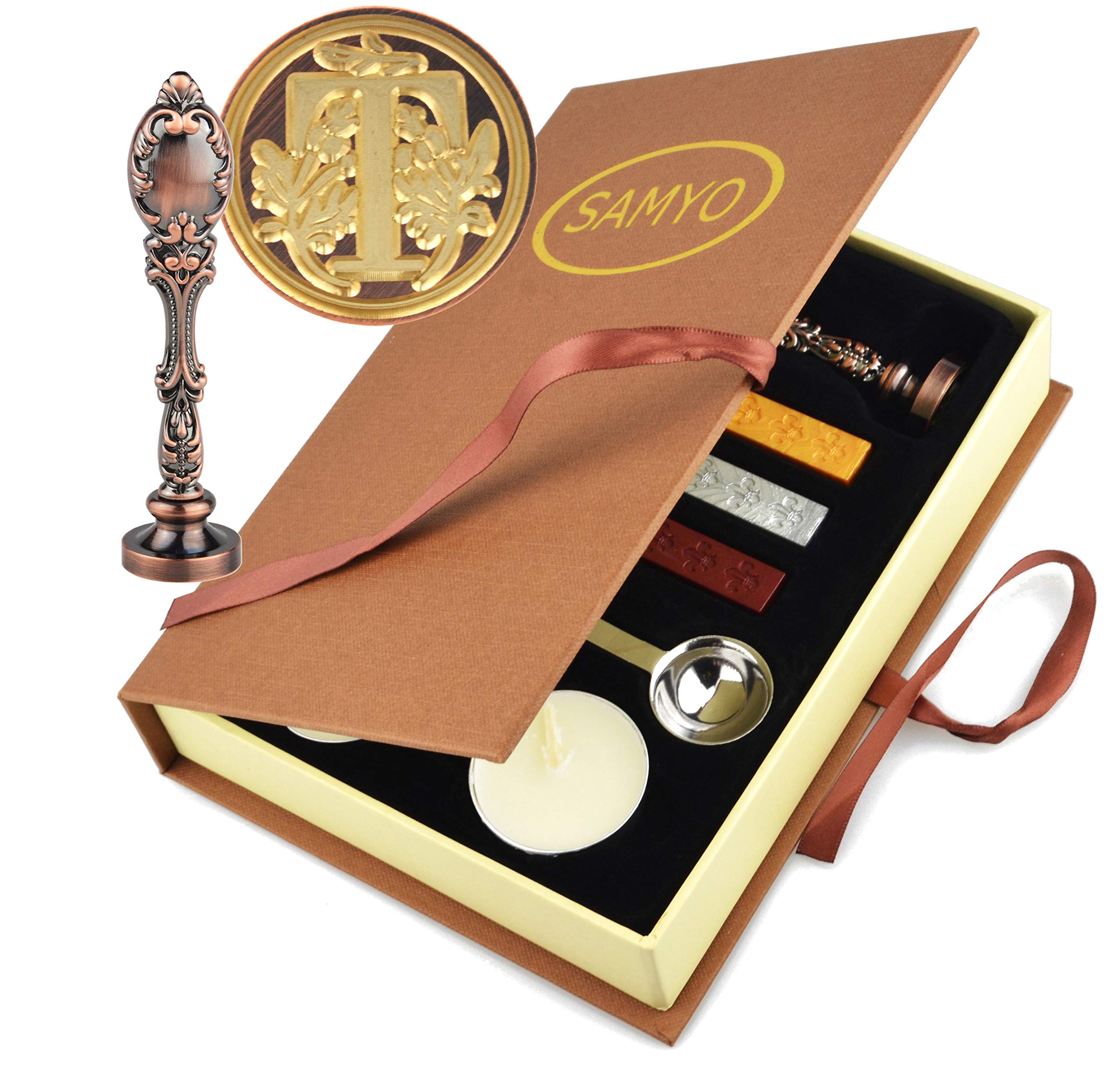 Samyo Vintage Copper Wax Seal Stamp - Personalized Initial Letter 'T' for Wedding Invitations, DIY Crafts & Romantic Letters - Antique Style Wax Sealing Kit