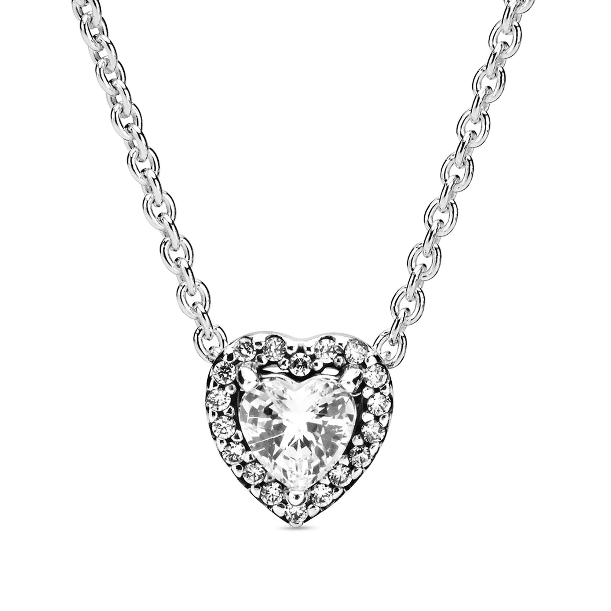 PANDORA Elevated Heart Sterling Silver Cubic Zirconia Necklace - Elegant Jewelry Gift for Women - 17.7
