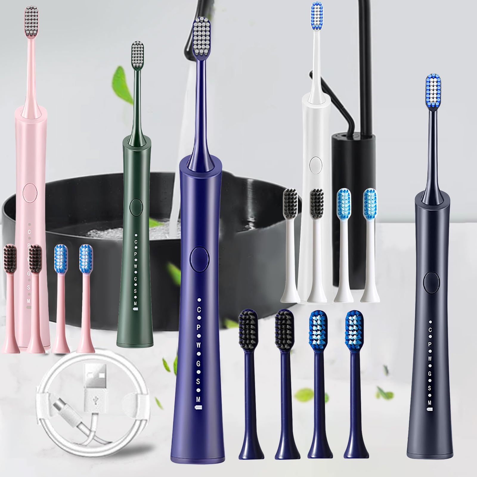 Rechargeable Electric Toothbrush for Adults & Kids - 32,000 VPM with 5 Brush Heads & 6 Cleaning Modes | Perfect for Travel, Home Use & Family Oral Care