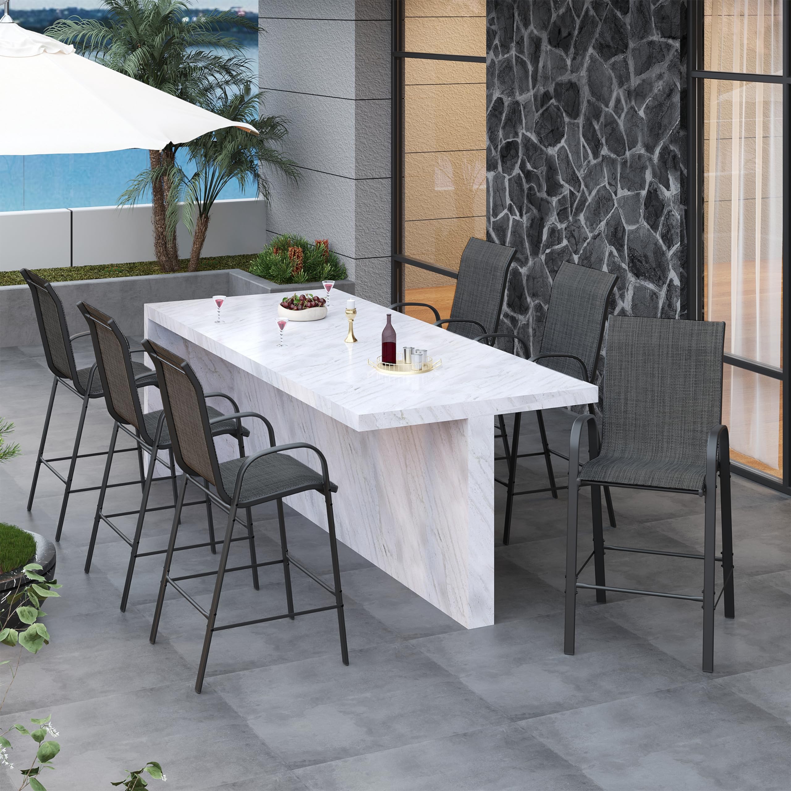 6-Pack UDPATIO All-Weather Textilene Outdoor Bar Stools - 30