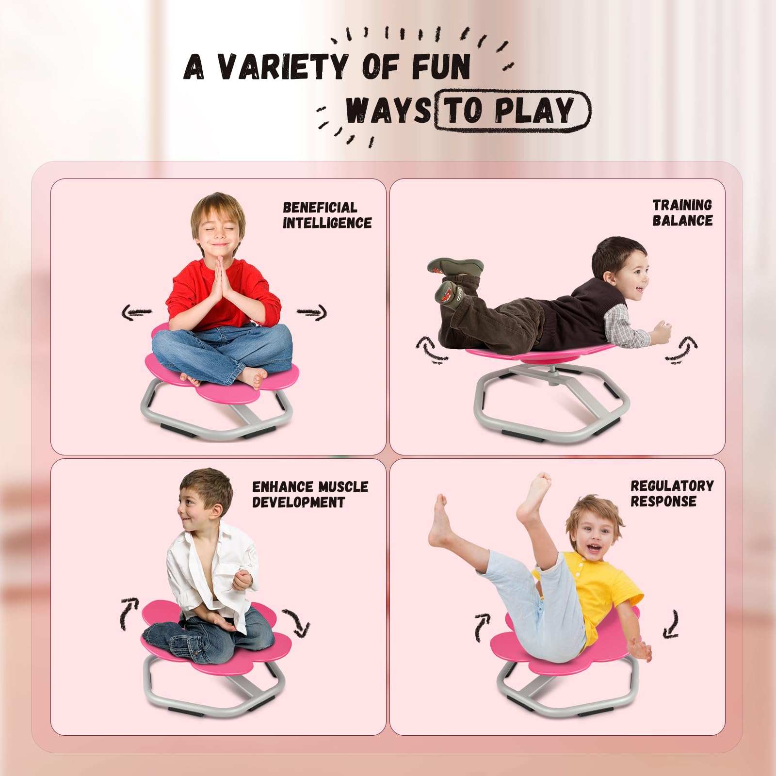 **Petal Kids Swivel Chair - 360° Spinning Sensory Chair for Autistic Children (3+ Years) | Rose Red Non-Slip Seat for Body Coordination & Fitness Training | Perfect for Playrooms, Therapy, and Home Use**