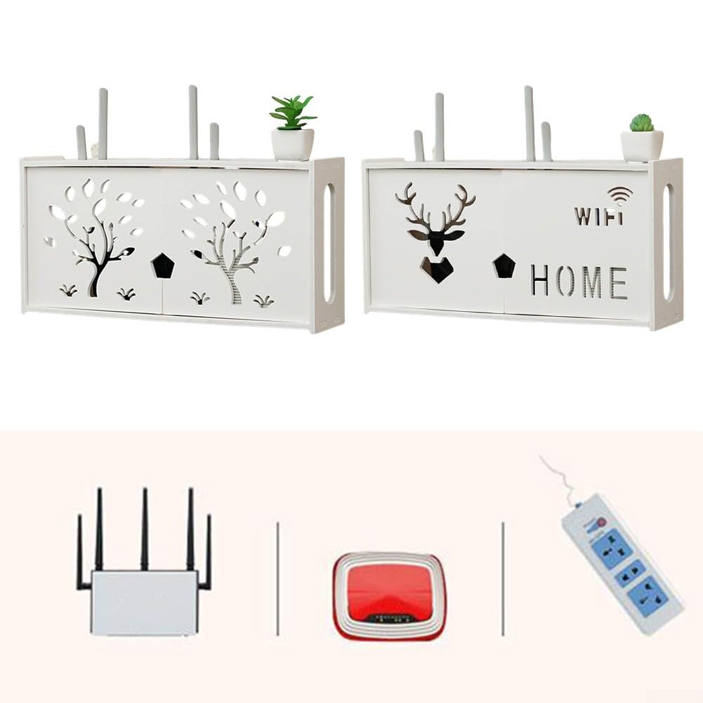 Wall Mounted Storage Box & Router Organizer Shelf - Cable Management Solution for Power Cords & Sockets - Perfect for Home Office & Living Room Organization (White) - Keep Your Space Neat & Tidy