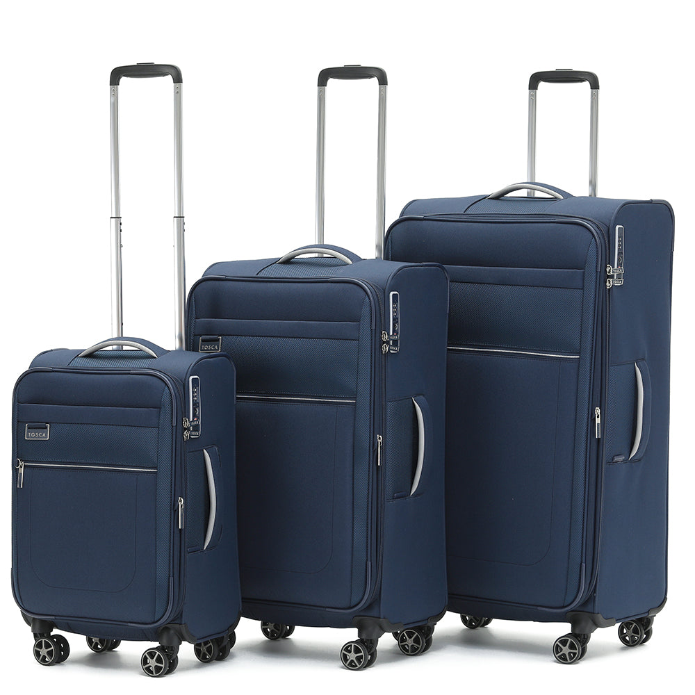 Tosca VEGA 3-Piece Luggage Set (Large, Medium, Small) Navy Blue Suitcases - Perfect for Travel, Business Trips & Family Vacations