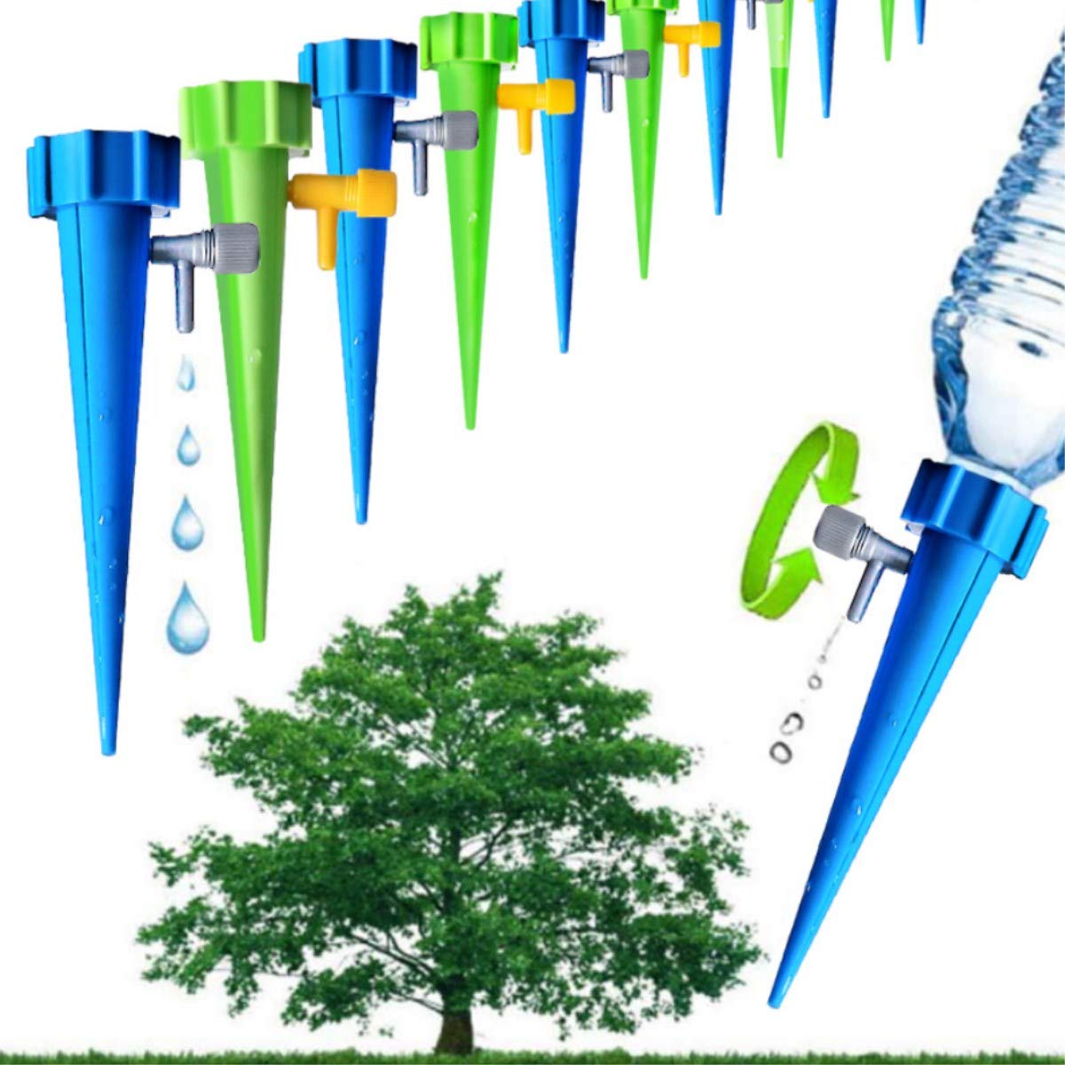 12 Pack Self Watering Spikes - Automatic Drip Irrigation System with Adjustable Flow Control Valve for Indoor/Outdoor Plants, Flowers, Vegetables - Perfect for Vacation Care & Garden Watering