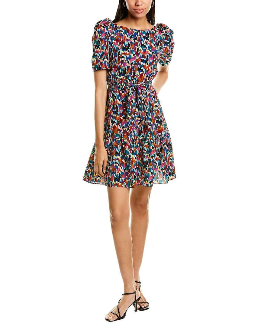 London Times Women's Elegant Smocked Waist Floral Dress with Bow Detail & Puff Sleeves - Perfect for Summer Parties, Weddings & Brunch Dates