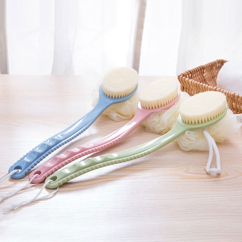Exfoliating Washcloth & Body Brush Set with Bristles and Soft Loofah Back Scrubber - Long Handle Bath Brush with Mesh Sponge for Deep Cleansing & Dead Skin Removal - Perfect for Shower, Spa, and Daily Exfoliation Routine