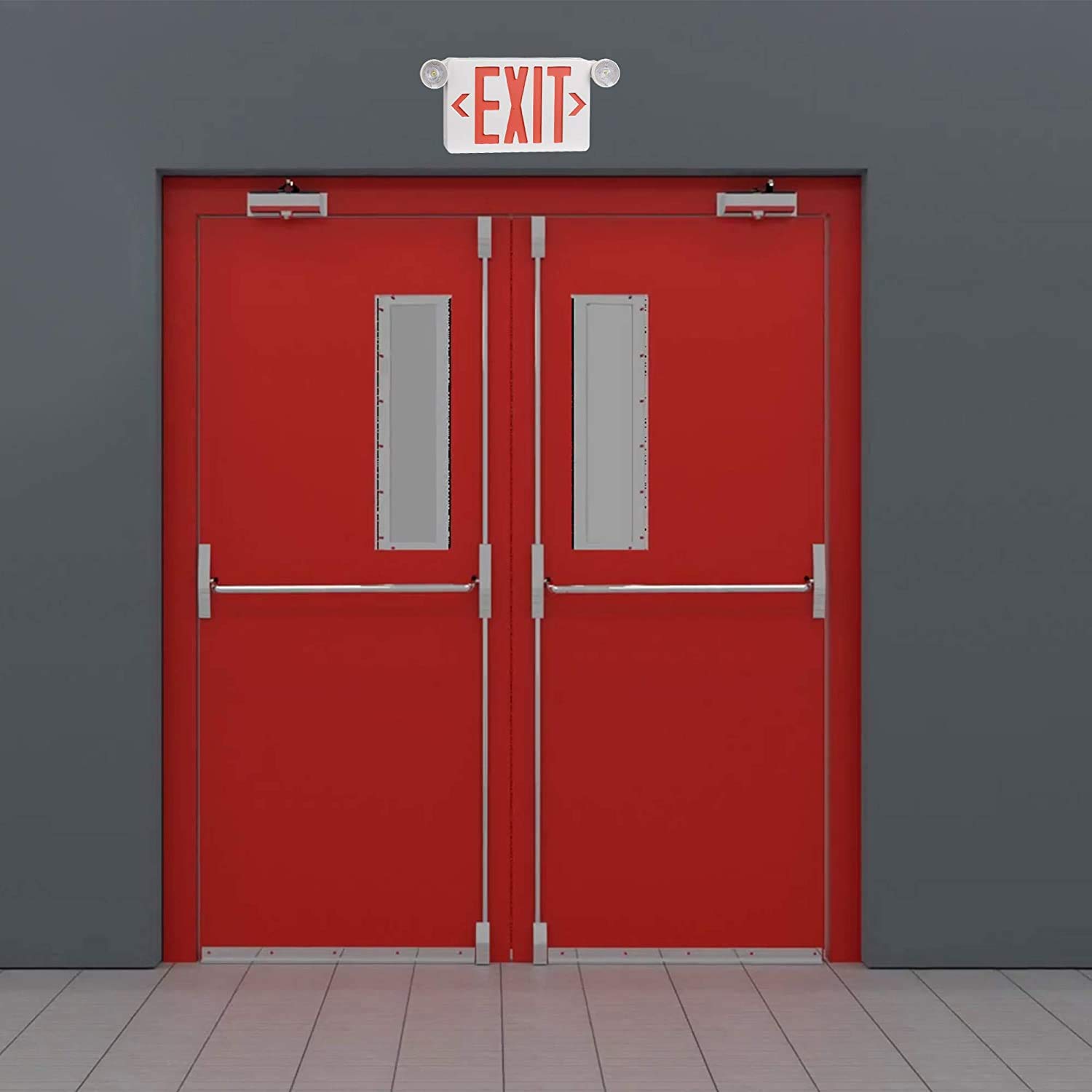 OSTEK Red LED Exit Sign with Emergency Lights - UL-Listed 120-277V Battery Backup, Dual Adjustable LED Heads, ABS Fire-Resistant - Perfect for Commercial Buildings, Warehouses & Emergency Exits