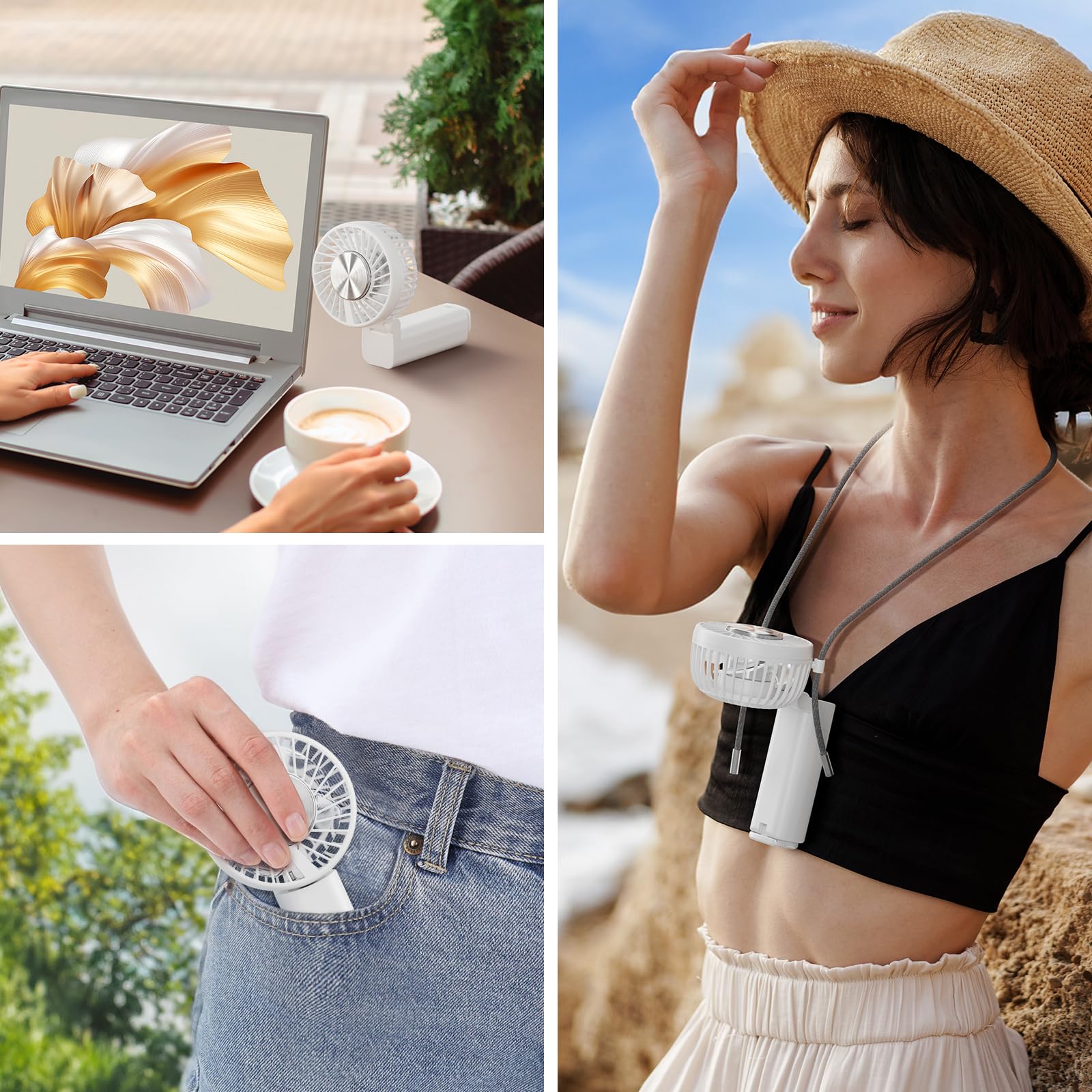 5000mAh Rechargeable Handheld Cooling Fan - Portable Mini AC Fan with Foldable Design, Ice Cooling Technology for Men Women & Kids - Perfect for Beach Travel, Outdoor Activities, Camping and Office Use (White)