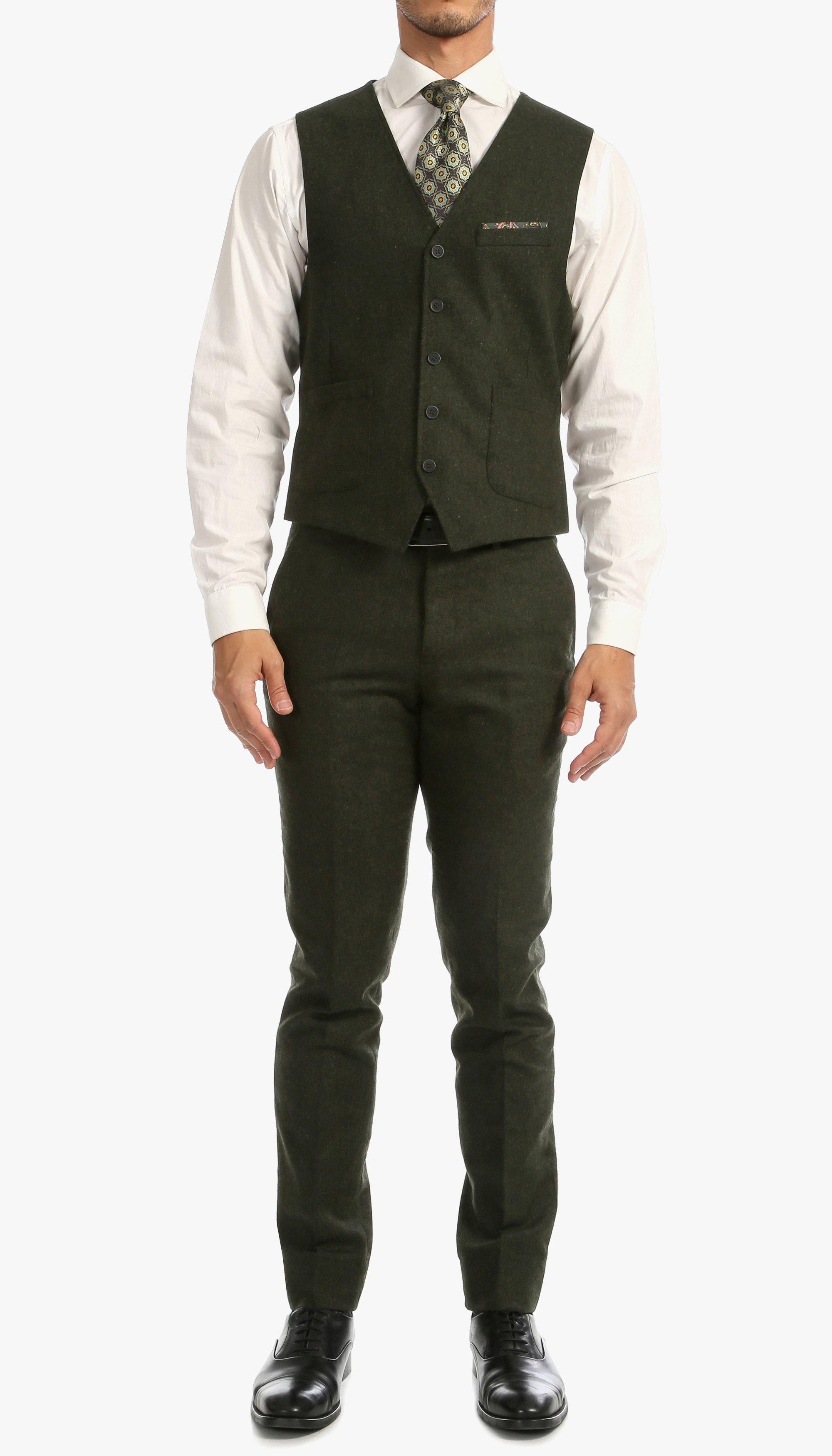 Green Tweed Men's Slim Fit 3-Piece Suit | Formal Business Attire & Wedding Outfit | Perfect for Office, Interviews & Special Occasions