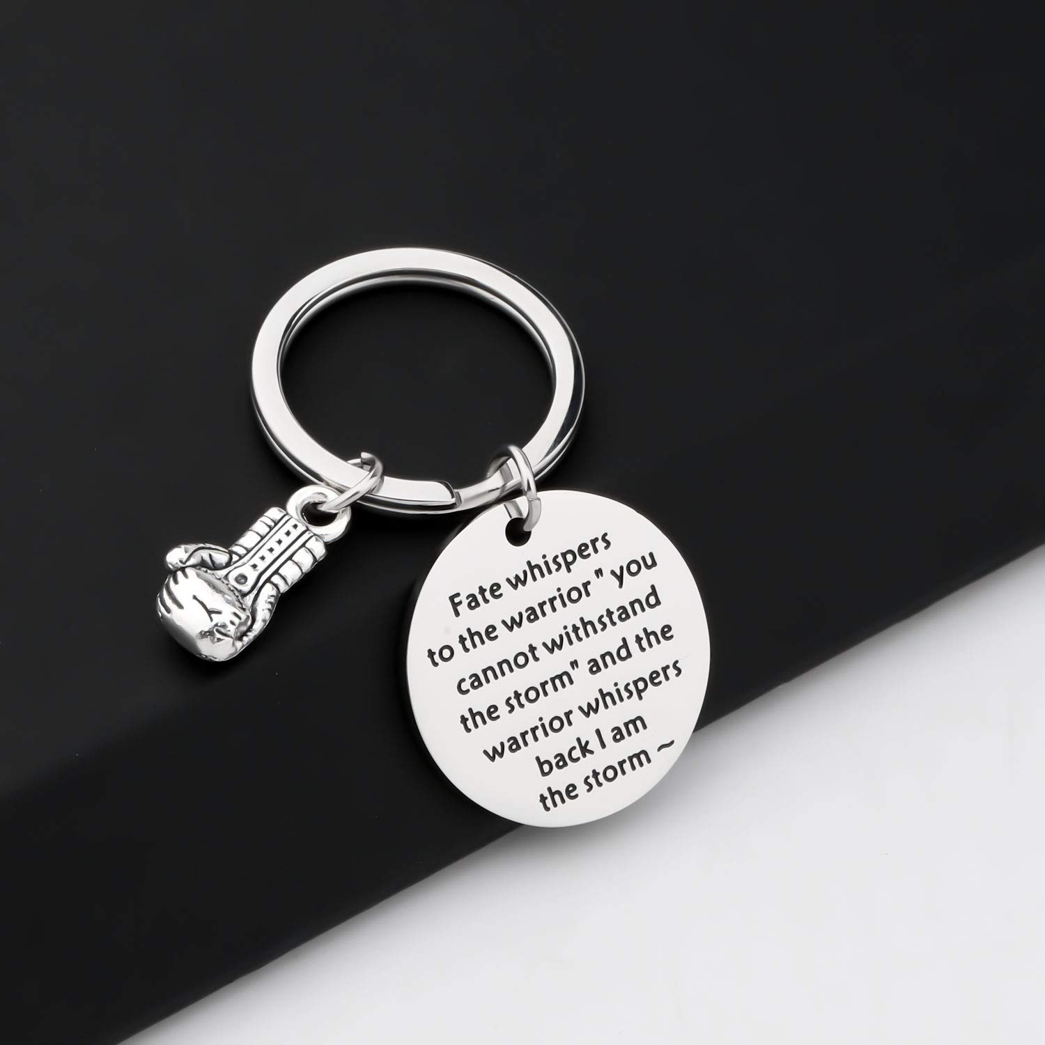 BEKECH Boxing Glove Keychain - Unique Gift for Boxers & Fighters - 'Fate Whispers to The Warrior' Inspirational Keyring - Perfect for Boxing Enthusiasts, Coaches & MMA Fans - Great for Gyms, Training & Motivational Gifts