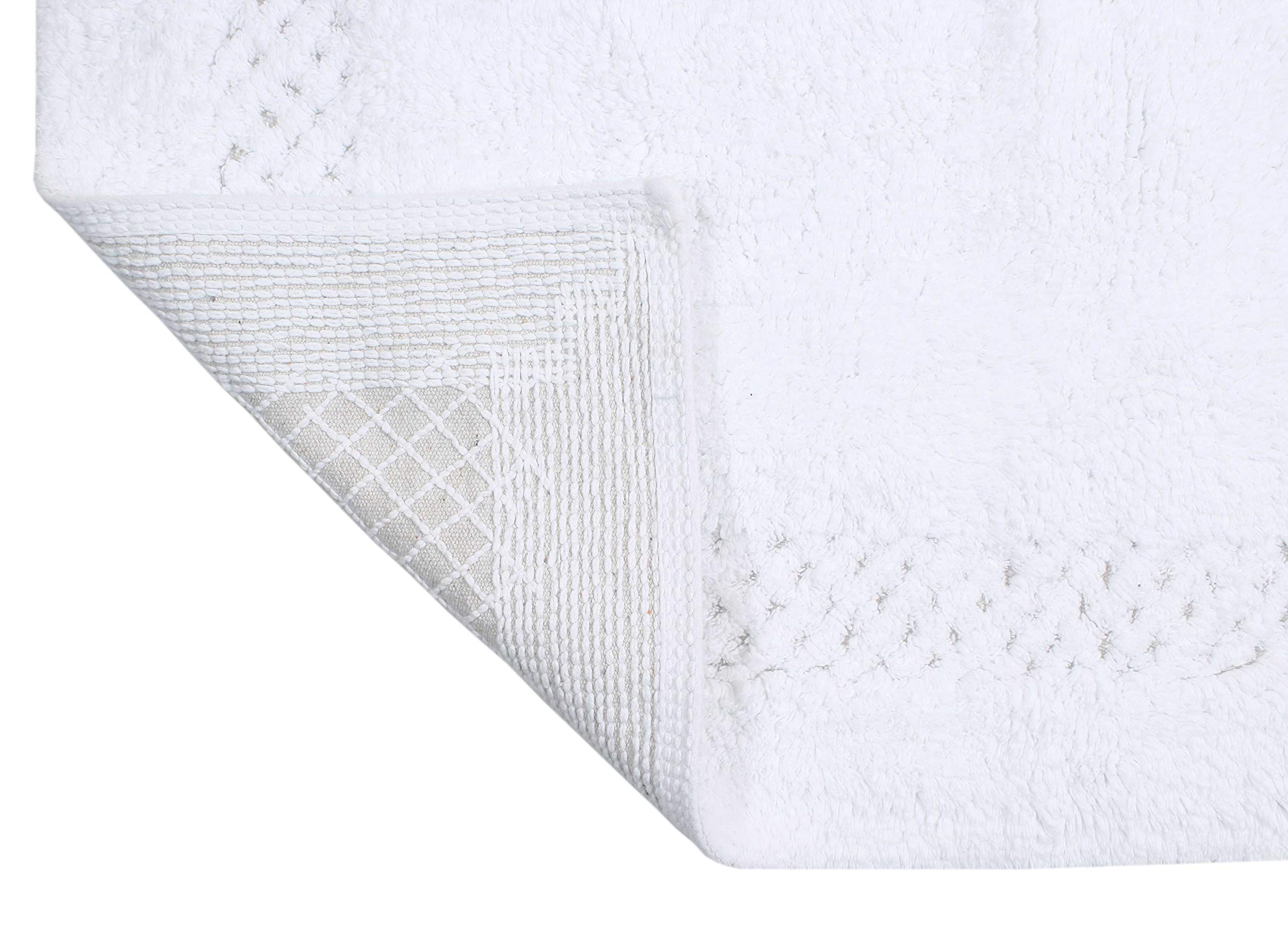 Premium 100% Cotton Bathroom Rug Set - Ultra Soft & Absorbent Non-Slip Bath Mat with Contour - Washable 3-Piece Bathroom Floor Mats for Shower, Tub & Kitchen - Classic White Home Decor