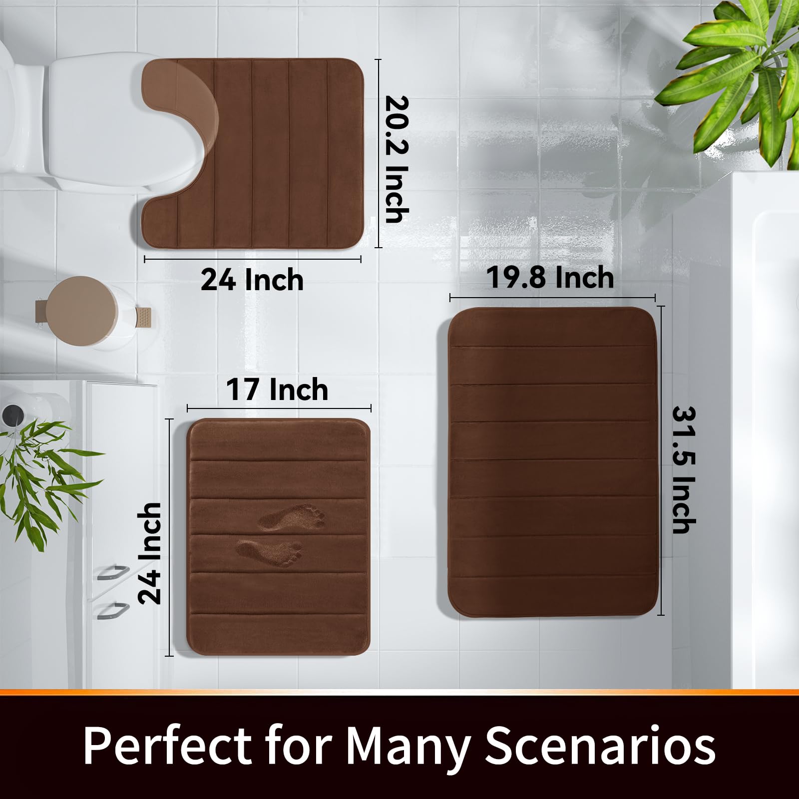 Yimobra Memory Foam Bath Mat - 24x17 Inch Non-Slip Super Absorbent Quick Dry Bathroom Rug - Soft Thick Machine Washable Shower Mat for Tub & Floor - Perfect for Bathrooms, Showers & Spa Areas (Brown)